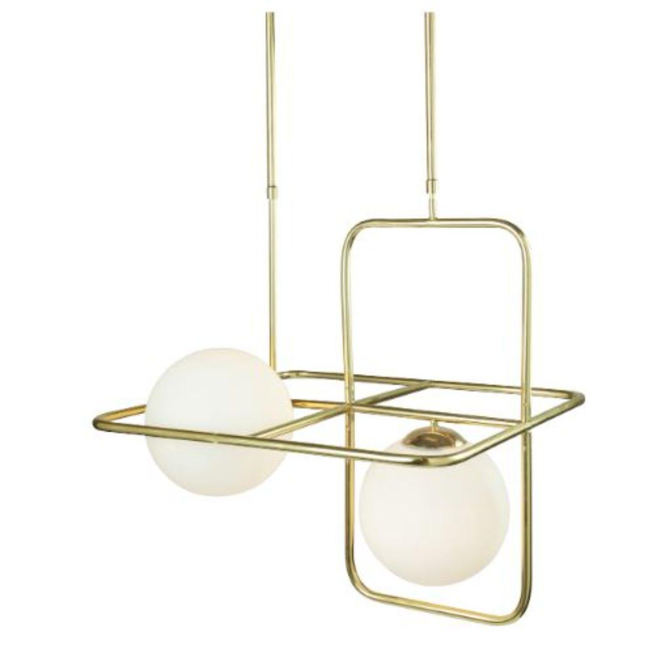 Brass link III suspension lamp by Dooq.
Dimensions: W 64 x D 64 x H 64 cm.
Materials: lacquered metal, polished or brushed metal, brass.
Also available in different colours and materials. 

Information:
230V/50Hz
2 x max. G9
5W LED

120V/60Hz
2 x