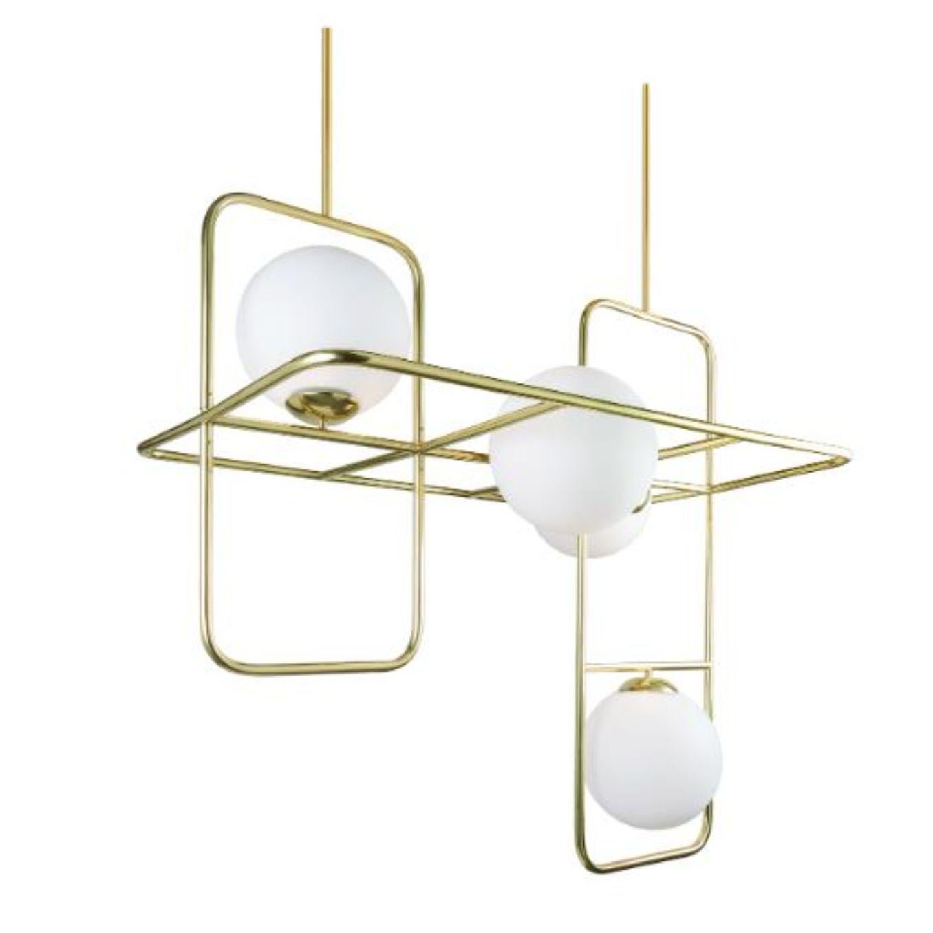 Brass link suspension lamp by Dooq
Dimensions: W 100 x D 64 x H 100 cm
Materials: lacquered metal, polished or brushed metal, brass.
Also available in different colours and materials.

Information:
230V/50Hz
4 x max. G9
5W LED

120V/60Hz
4 x max.