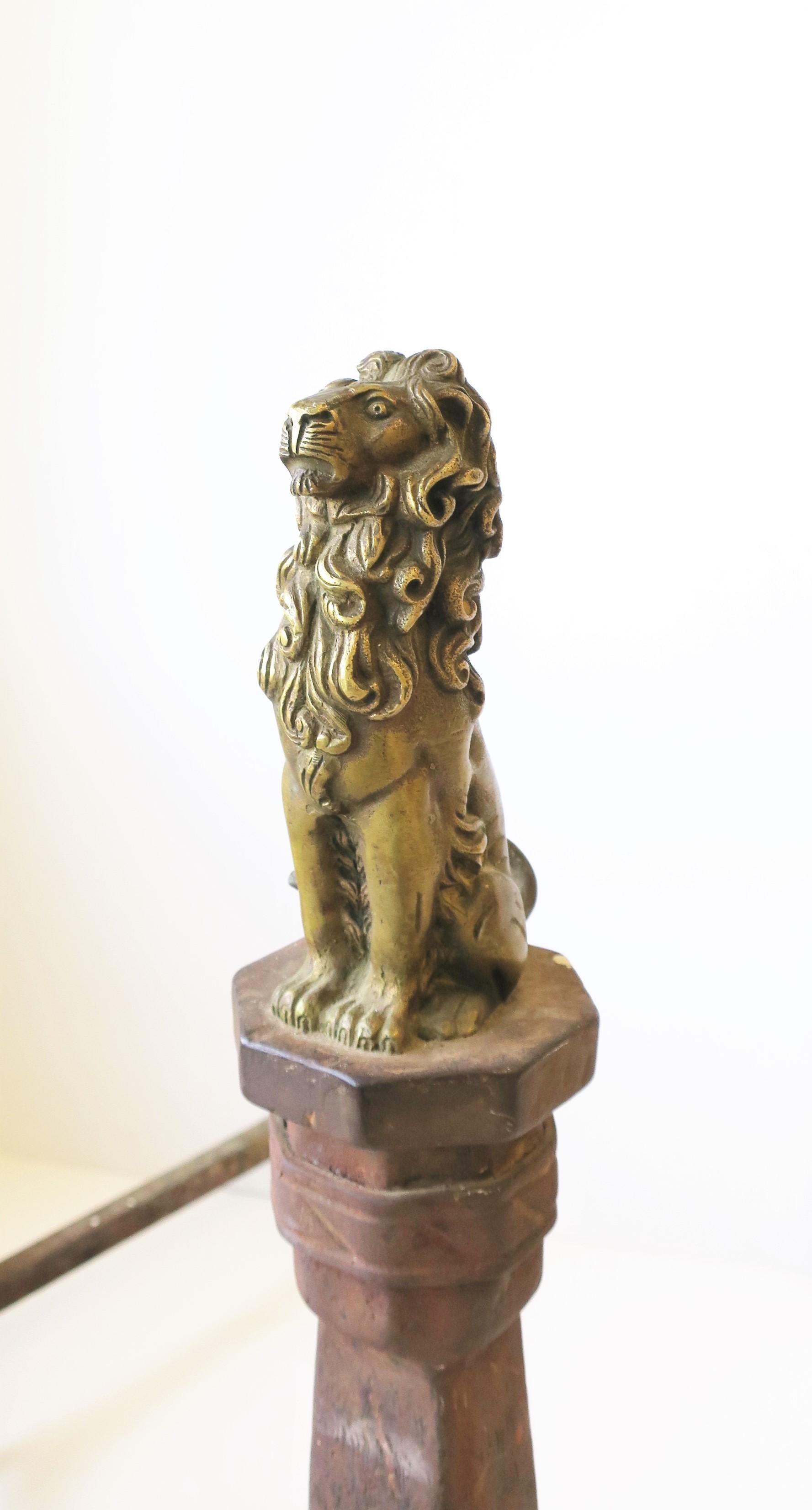 Fireplace Andirons with Brass Lion Sculpture, Pair 1