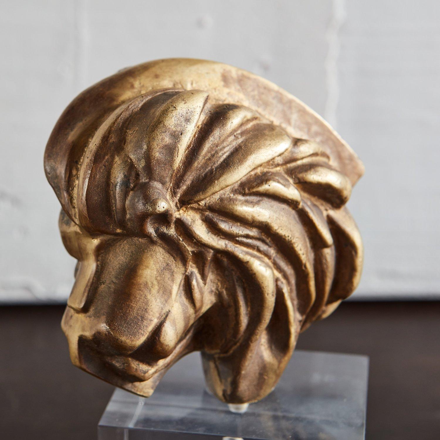 Italian Brass Lion Mounted on Lucite Base, Italy, 1970s For Sale