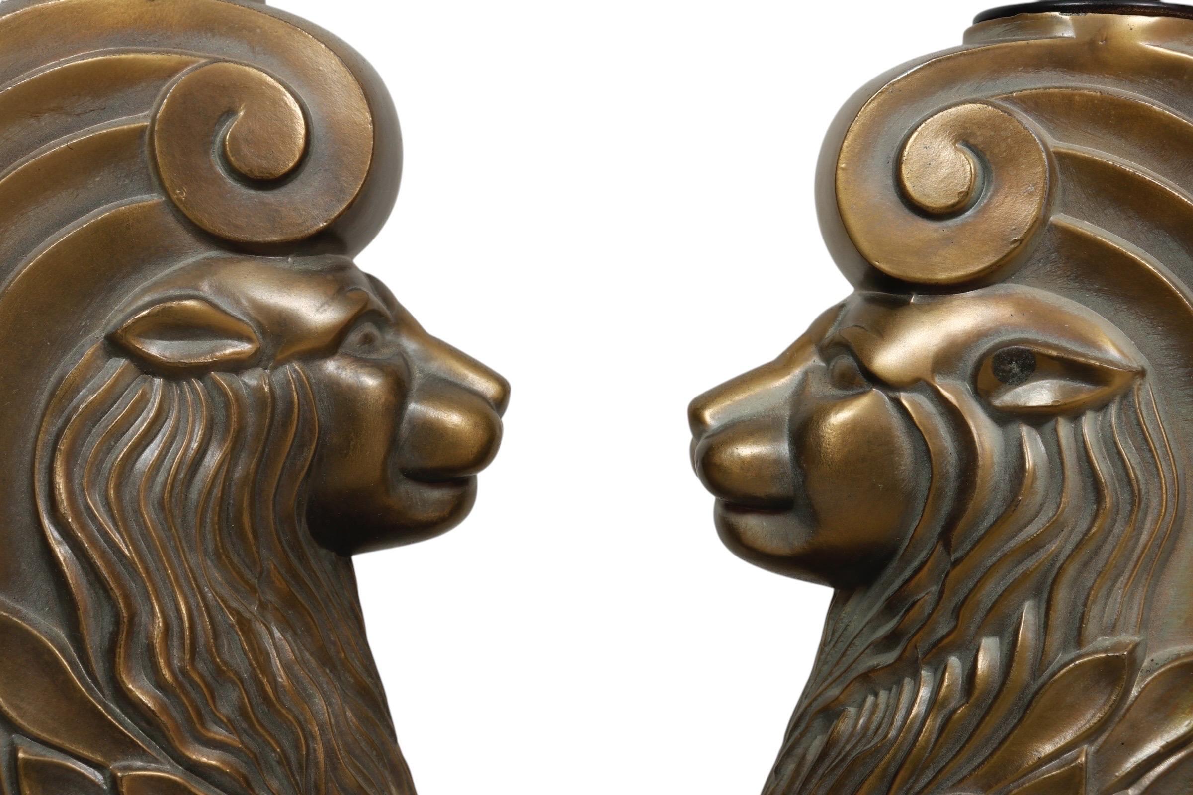 Brass Lion Table Lamps - a Pair 2