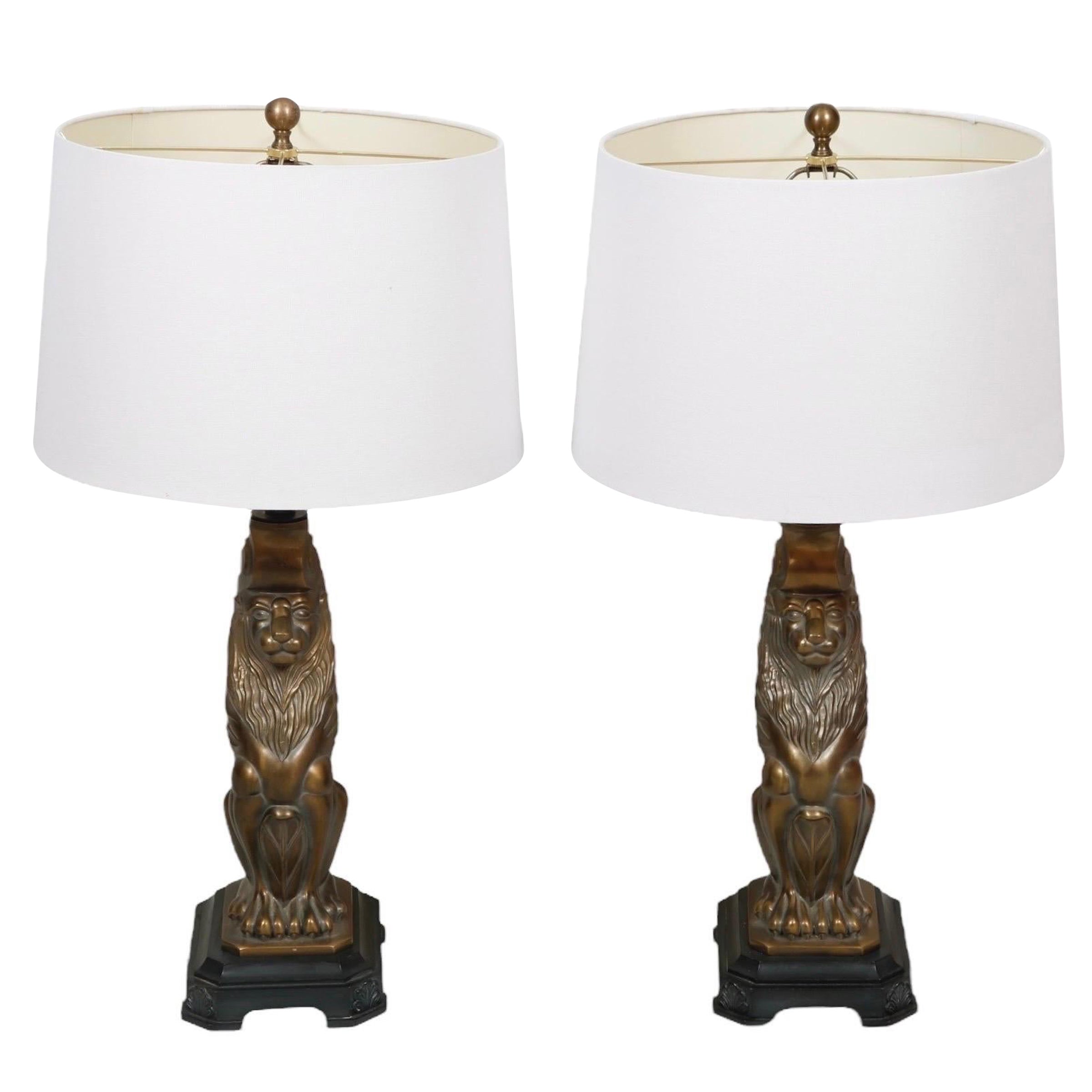 Brass Lion Table Lamps - a Pair