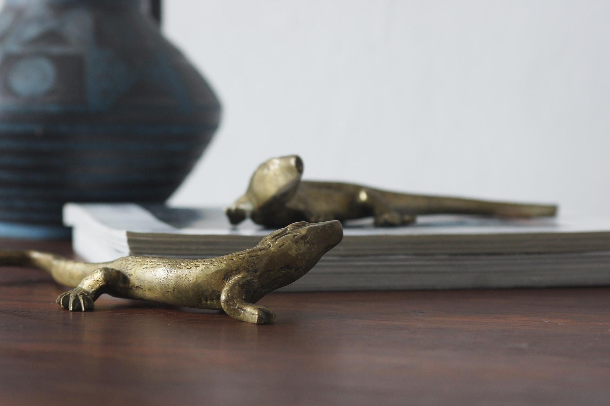 Brass Lizard Figures, 1960s, Set of 2 In Good Condition For Sale In KUTNO, PL