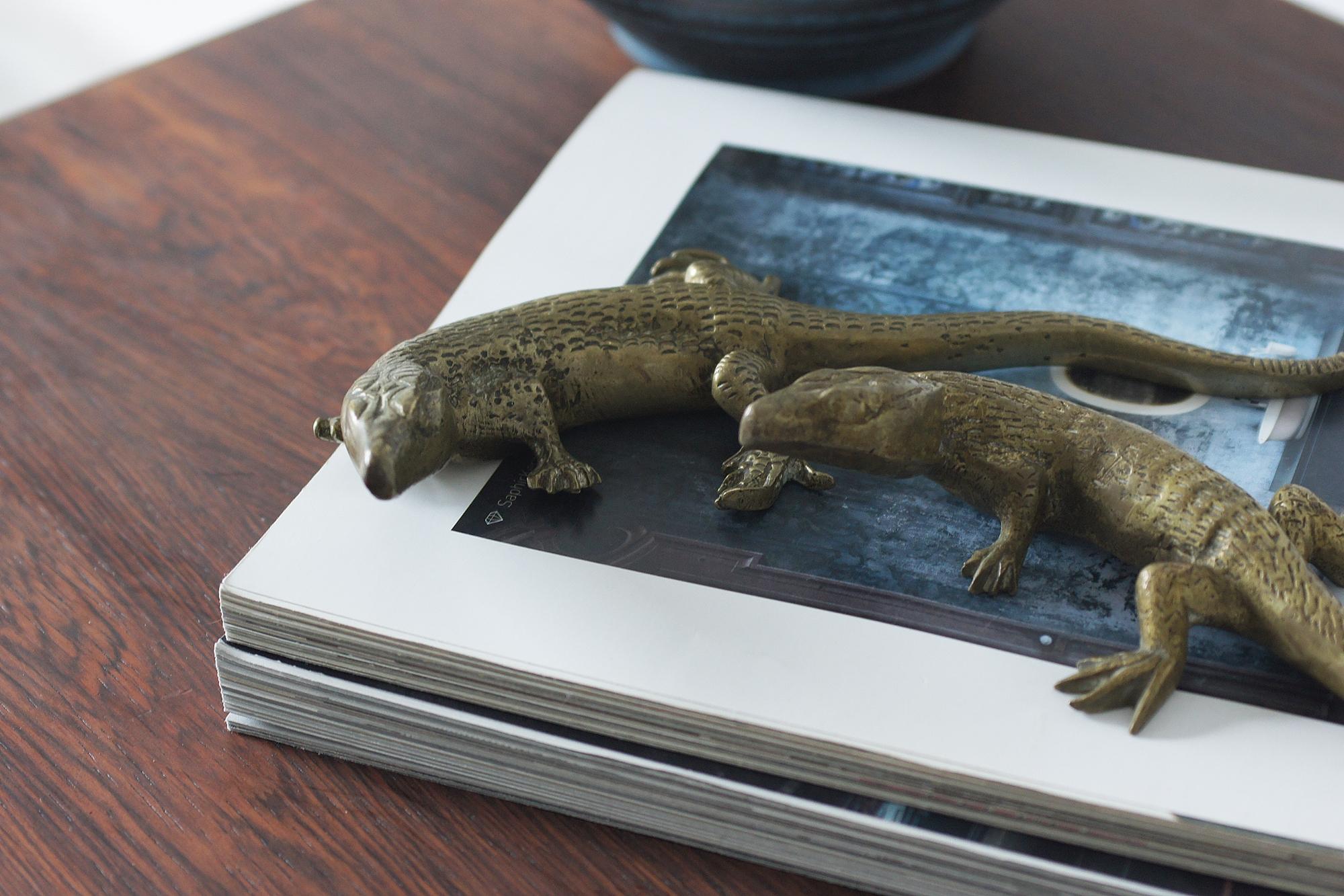 Mid-20th Century Brass Lizard Figures, 1960s, Set of 2 For Sale