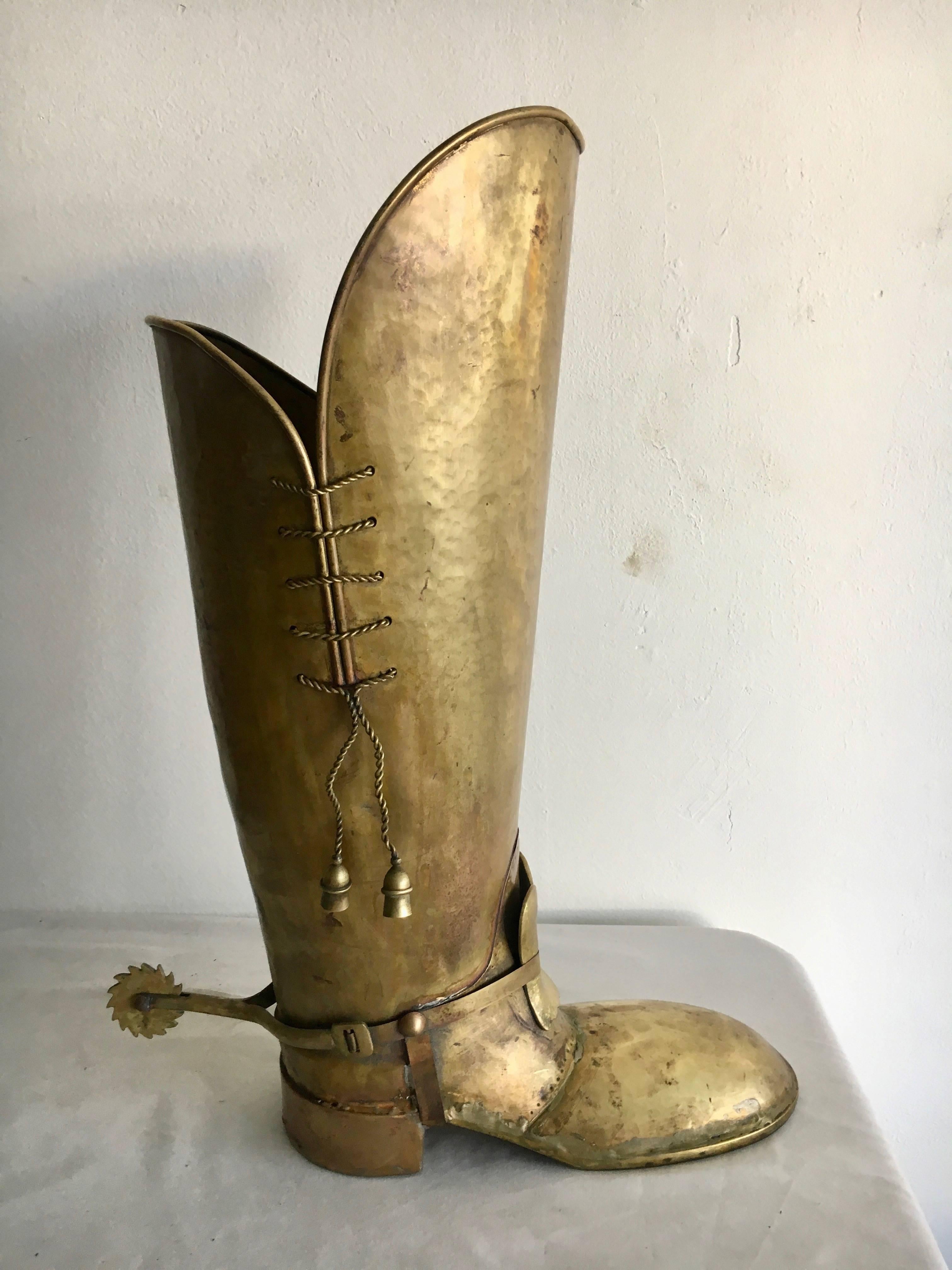 Late 20th Century Brass Lombard Boot Umbrella Stand