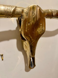 Brass Longhorn Skull Wall Sculpture, Hollywood Regency Style, 1960s