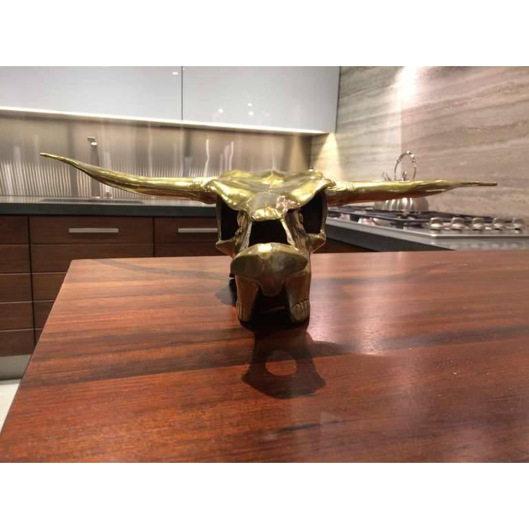 Midcentury brass longhorn wall sculpture. Hand polished.