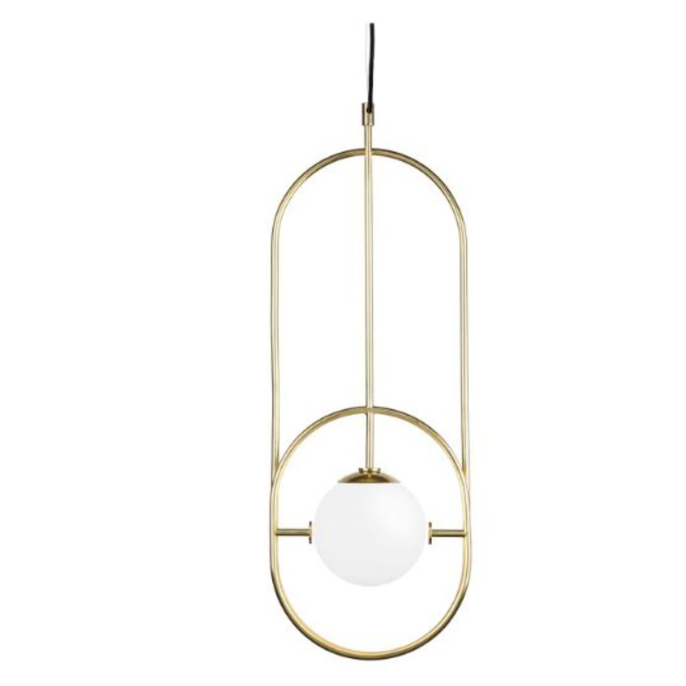 Brass loop I suspension lamp by Dooq.
Dimensions: W 26.5 x D 15 x H 73 cm.
Materials: lacquered metal, polished or brushed metal, brass.
Also available in different colours and materials.

Information:
230V/50Hz
1 x max. G9
4W LED

120V/60Hz
1 x