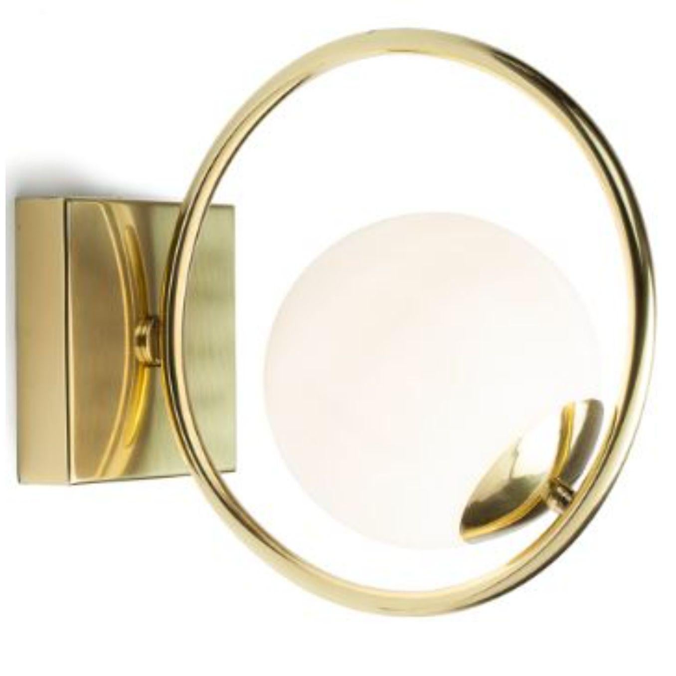 Brass Loop wall lamp by Dooq
Dimensions: W 15 x D 30 x H 27 cm
Materials: lacquered metal, polished or brushed metal, brass.
Also available in different colors and materials. 

Information:
230V/50Hz
1 x max. G9
4W LED

120V/60Hz
1 x max.