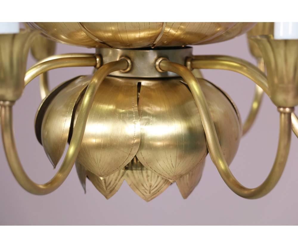 Brass Lotus Chandelier by Feldman In Excellent Condition In Los Angeles, CA