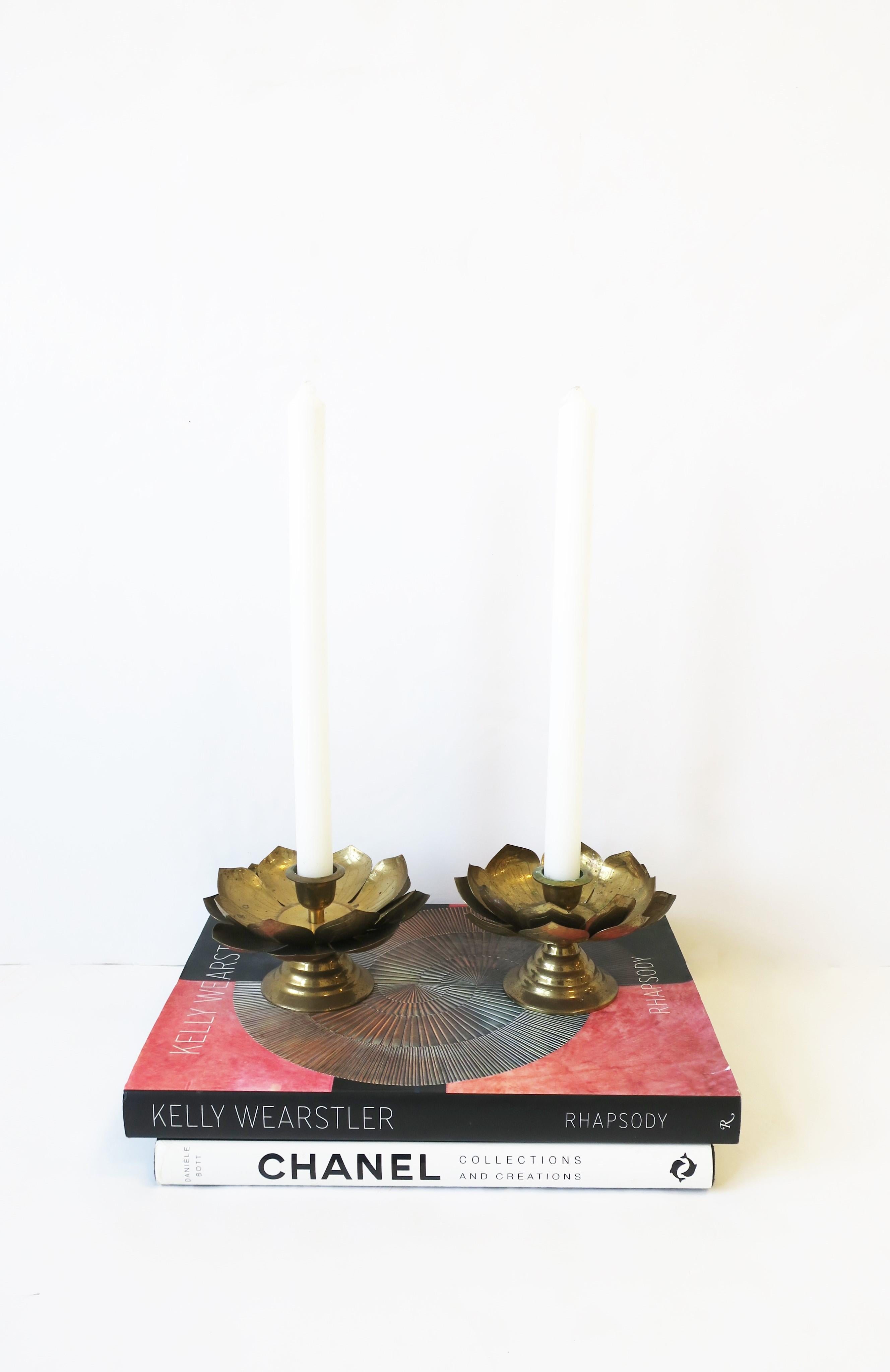 Brass Lotus Flower Candlestick Holders by Feldman, Pair, circa 1960s 4