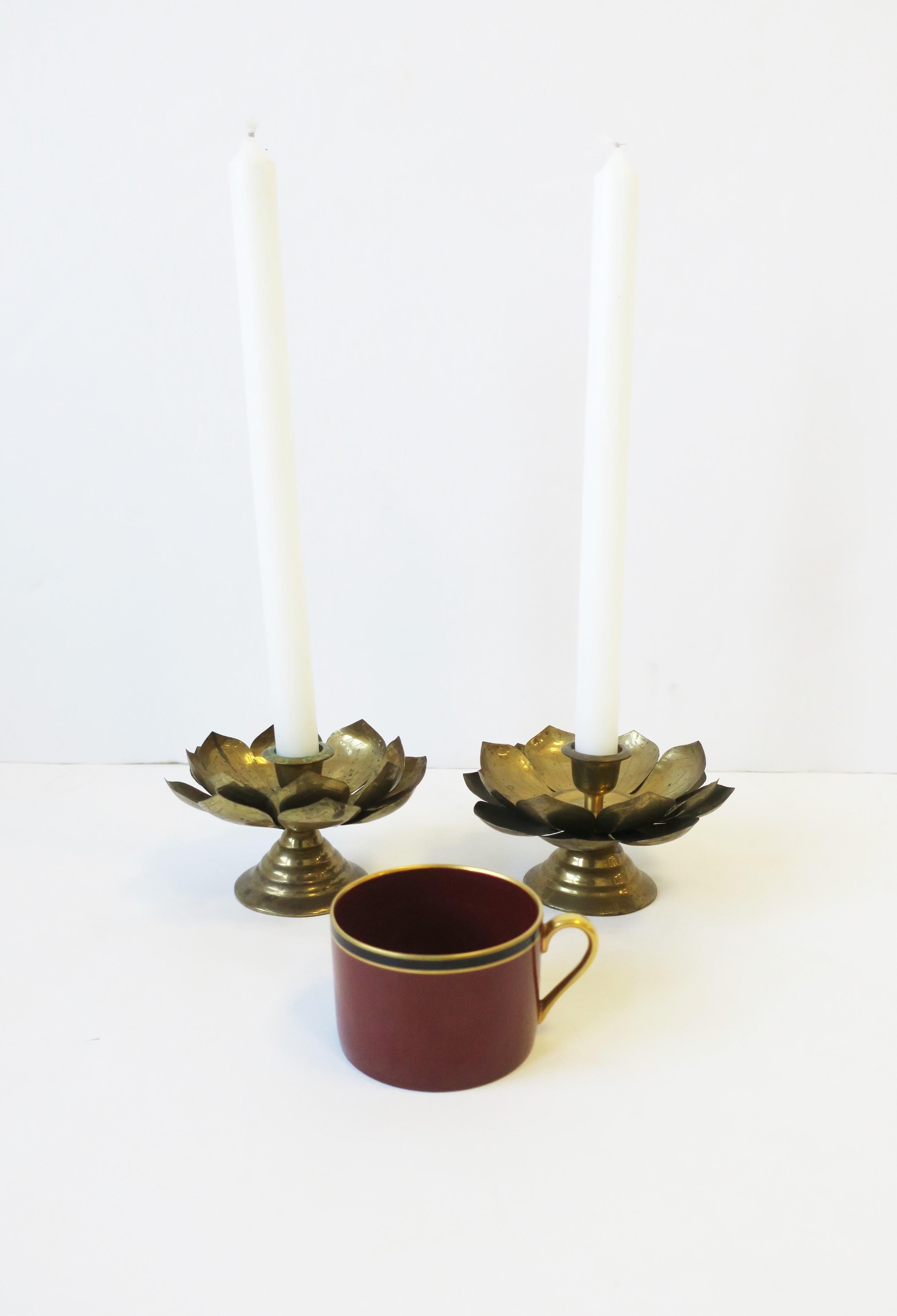 Brass Lotus Flower Candlestick Holders by Feldman, Pair, circa 1960s 6