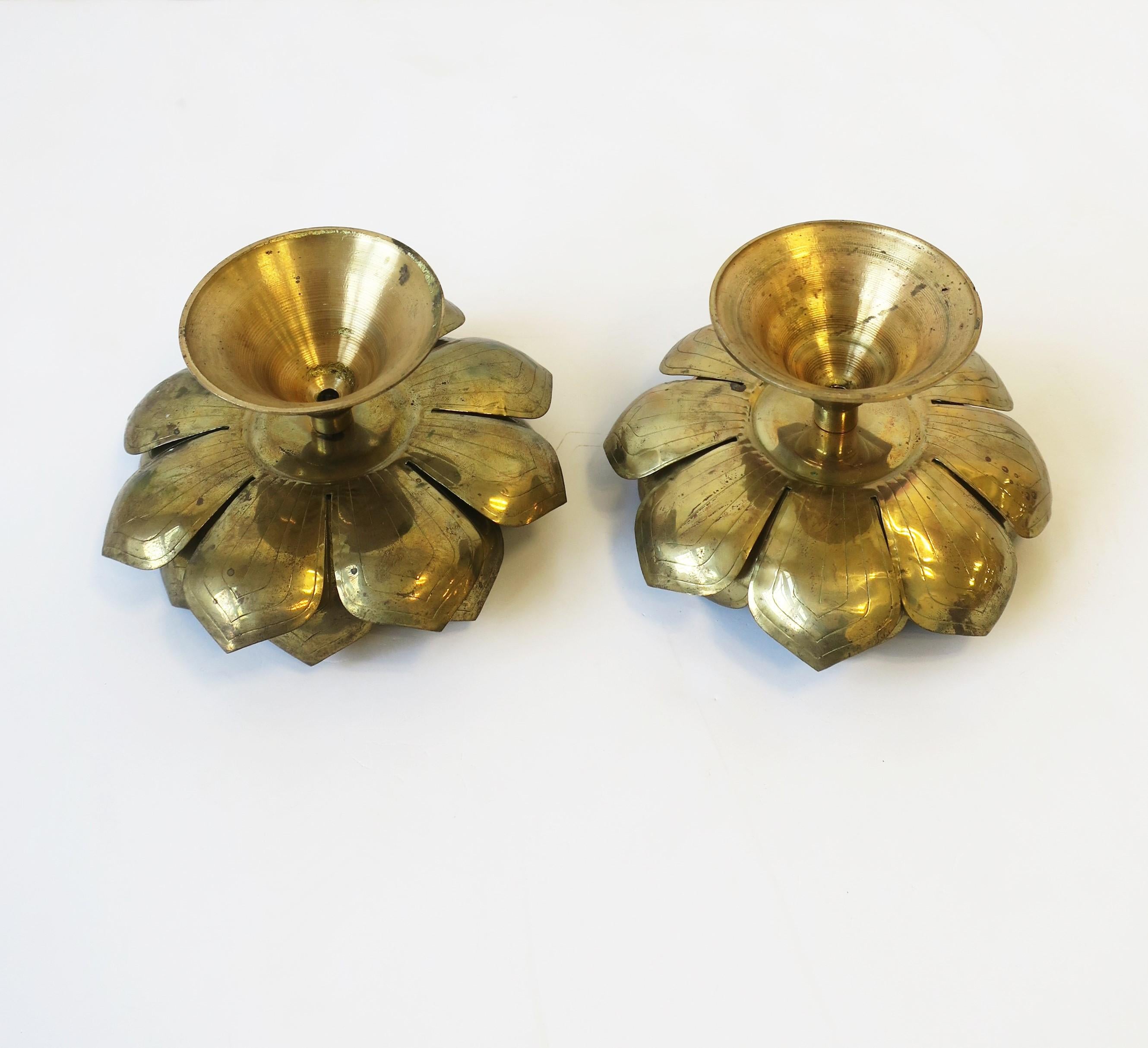 Brass Lotus Flower Candlestick Holders by Feldman, Pair, circa 1960s 9