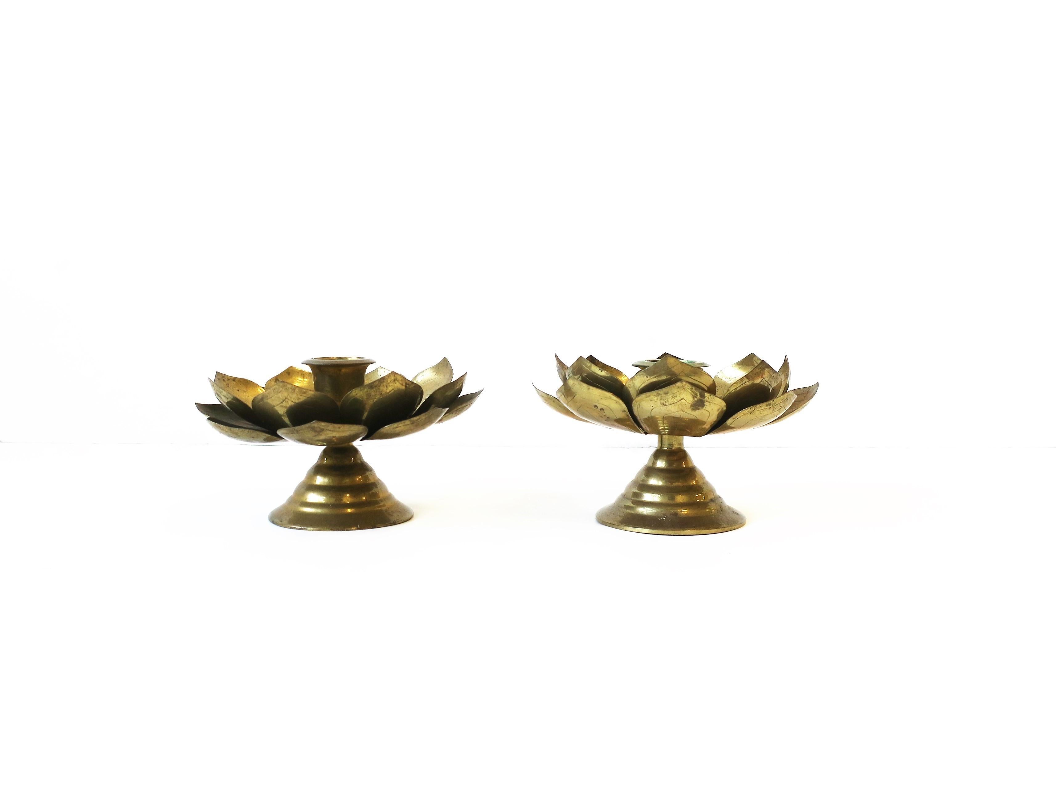 Organic Modern Brass Lotus Flower Candlestick Holders by Feldman, Pair, circa 1960s