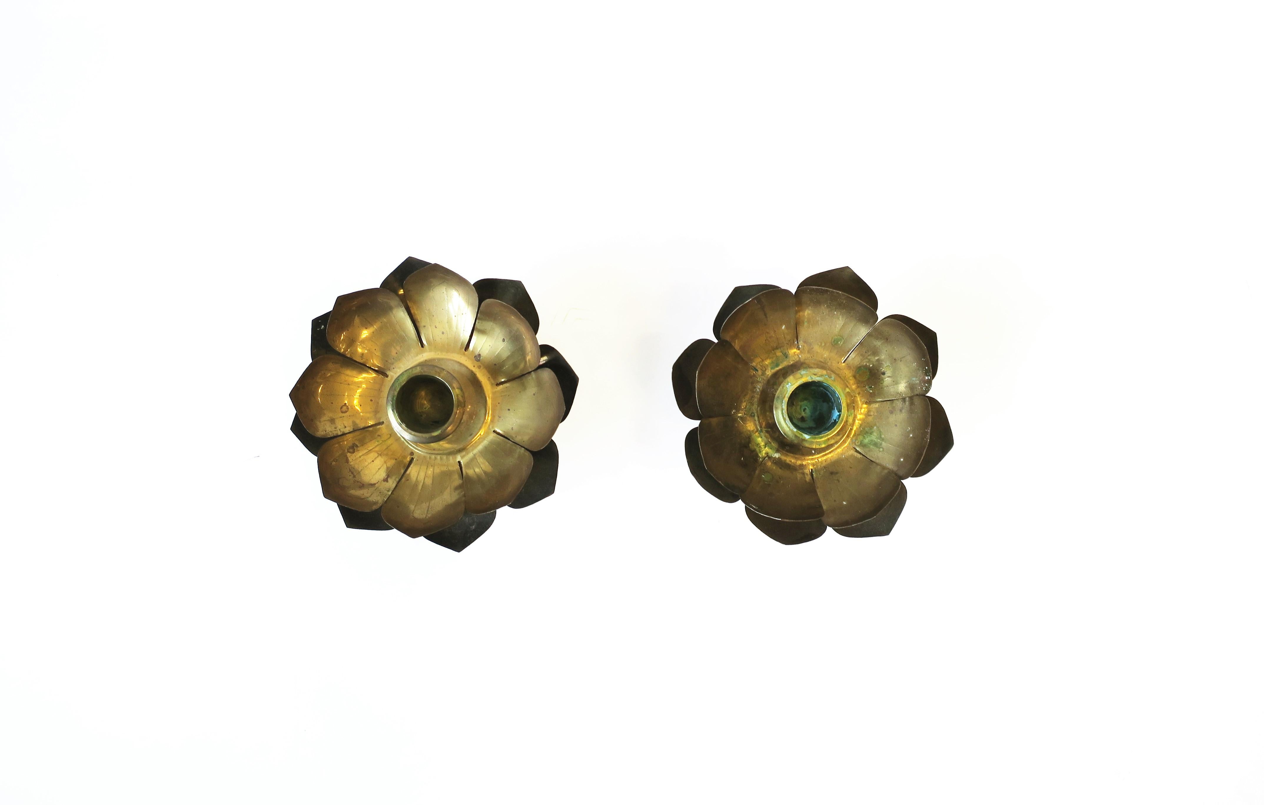 20th Century Brass Lotus Flower Candlestick Holders by Feldman, Pair, circa 1960s