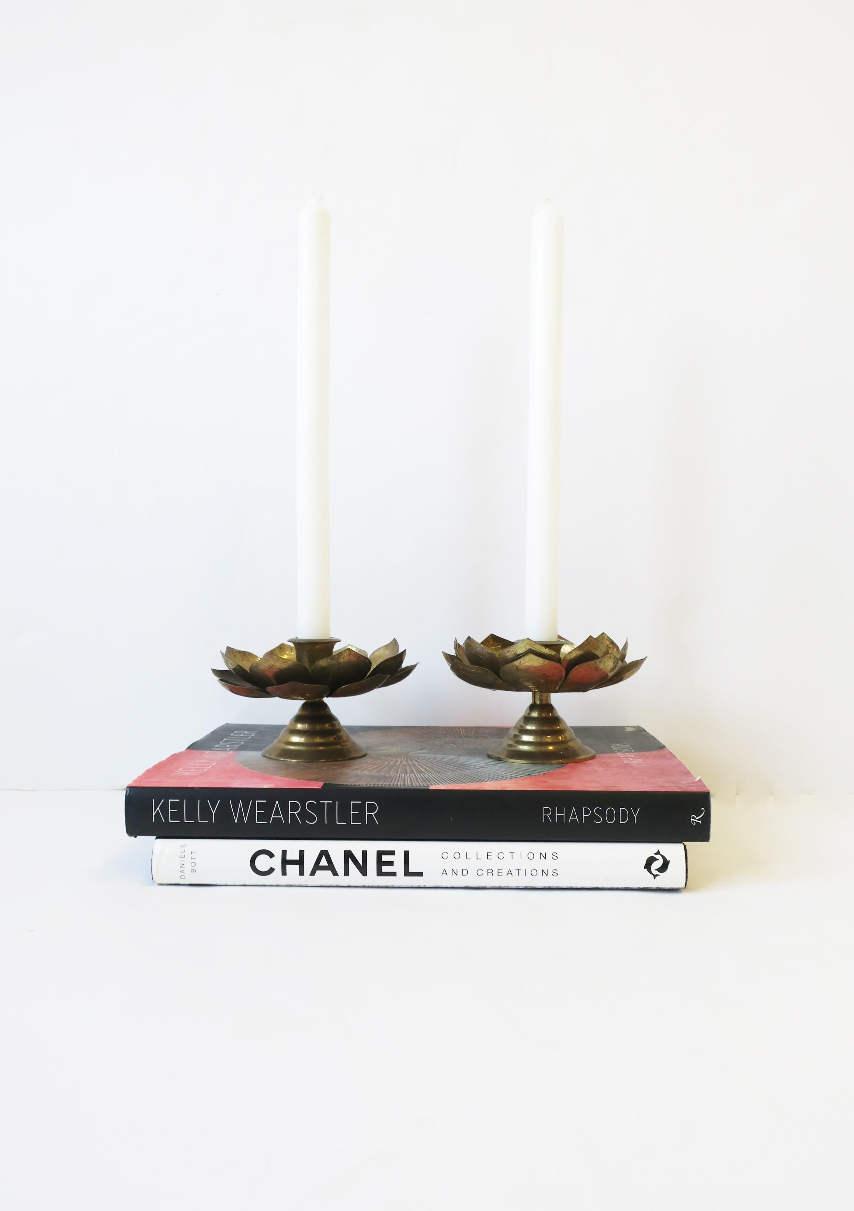 Brass Lotus Flower Candlestick Holders by Feldman, Pair, circa 1960s 1