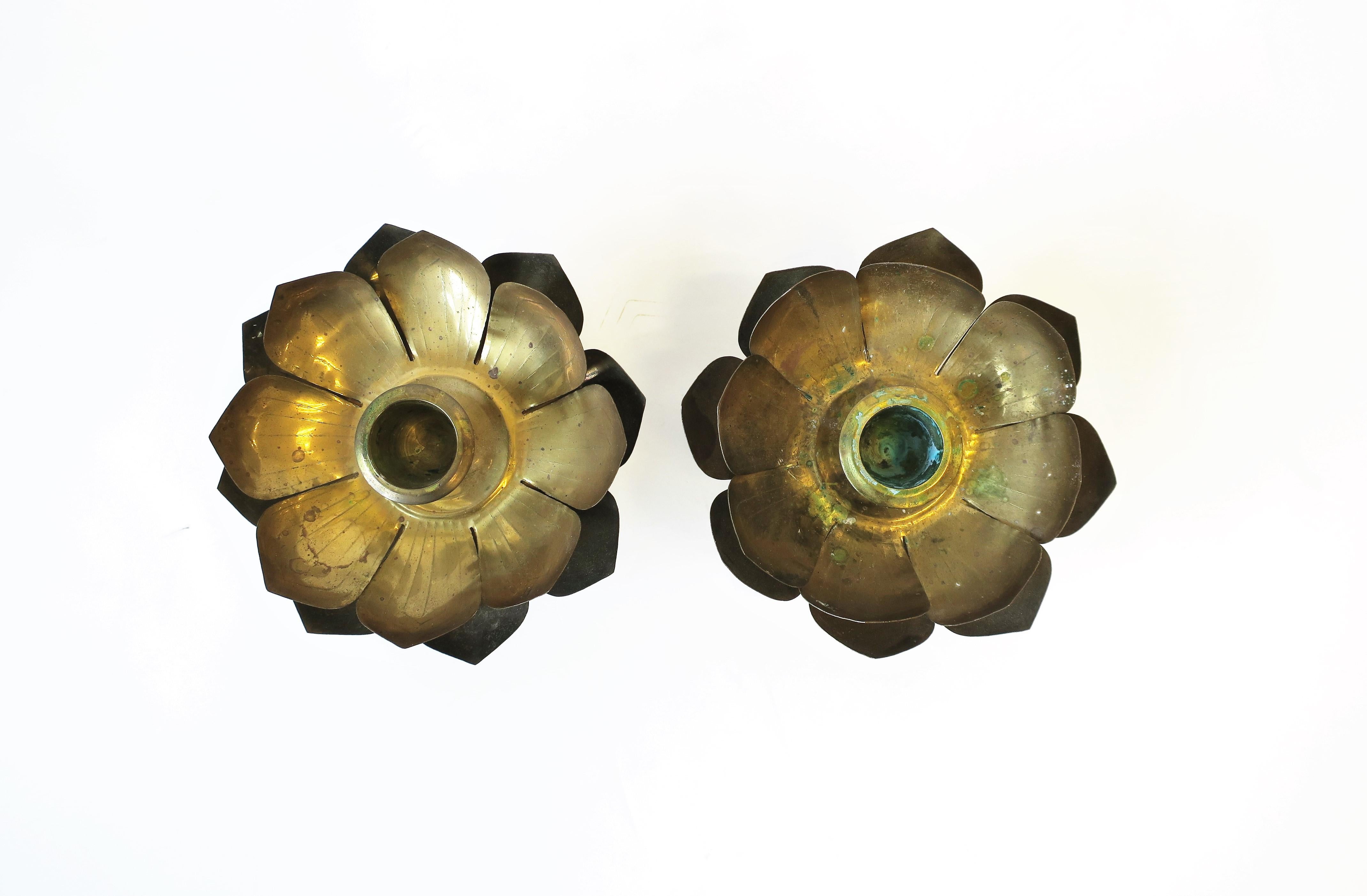 Brass Lotus Flower Candlestick Holders by Feldman, Pair, circa 1960s 2