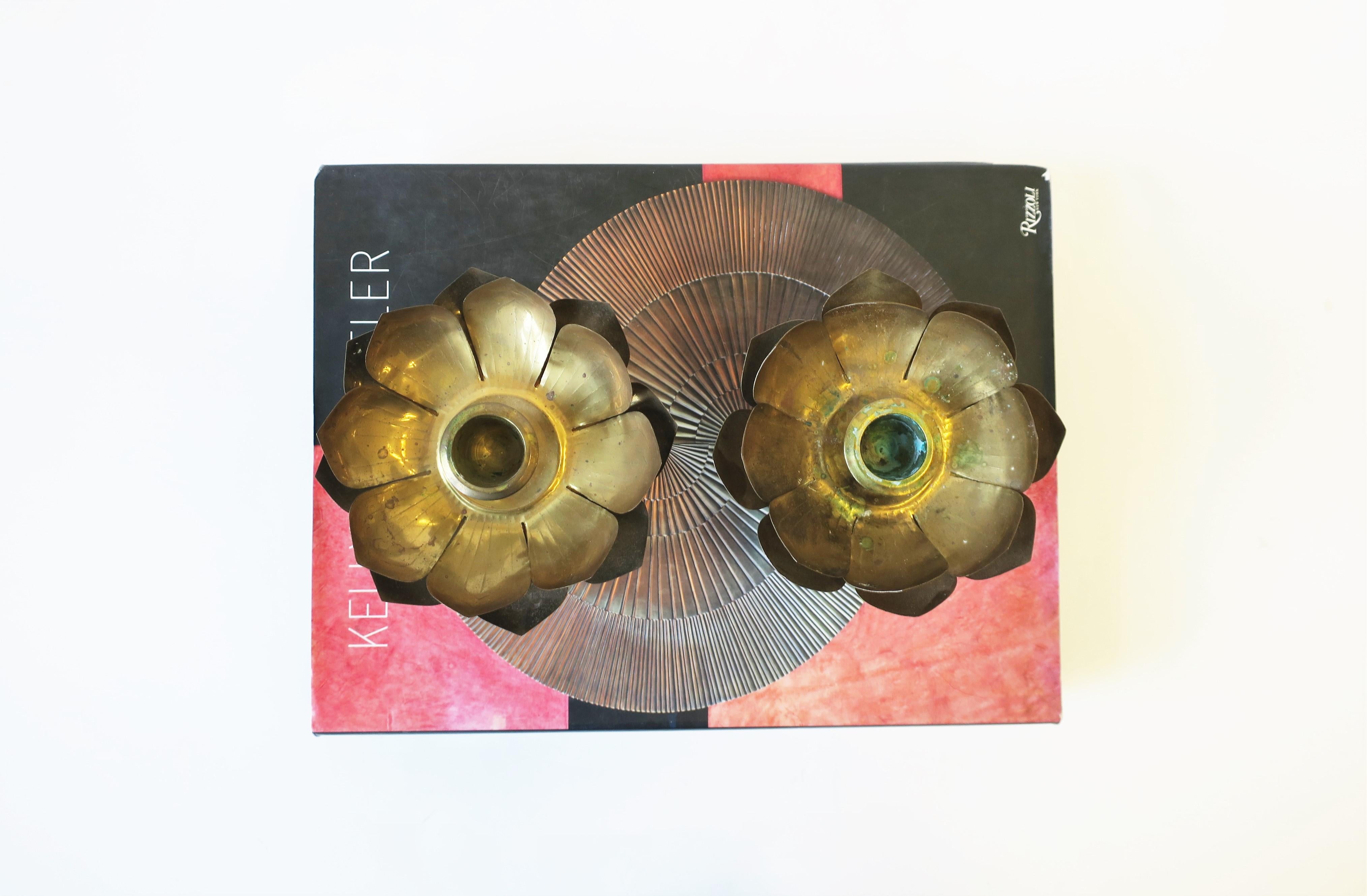Brass Lotus Flower Candlestick Holders by Feldman, Pair, circa 1960s 3