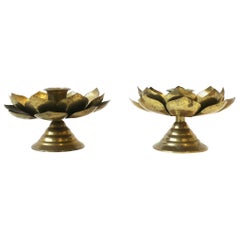 Brass Lotus Flower Candlestick Holders by Feldman, Pair, circa 1960s