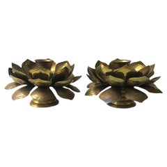 Brass Lotus Flower Candlestick Holders Feldman