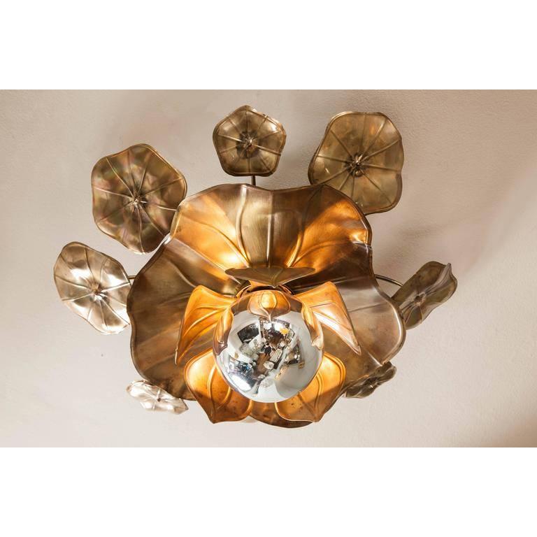 Brass Lotus Flower Ceiling Light For Sale at 1stDibs
