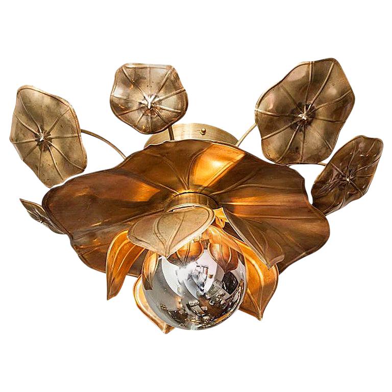 Large single Brass Lotus Flower Ceiling Light