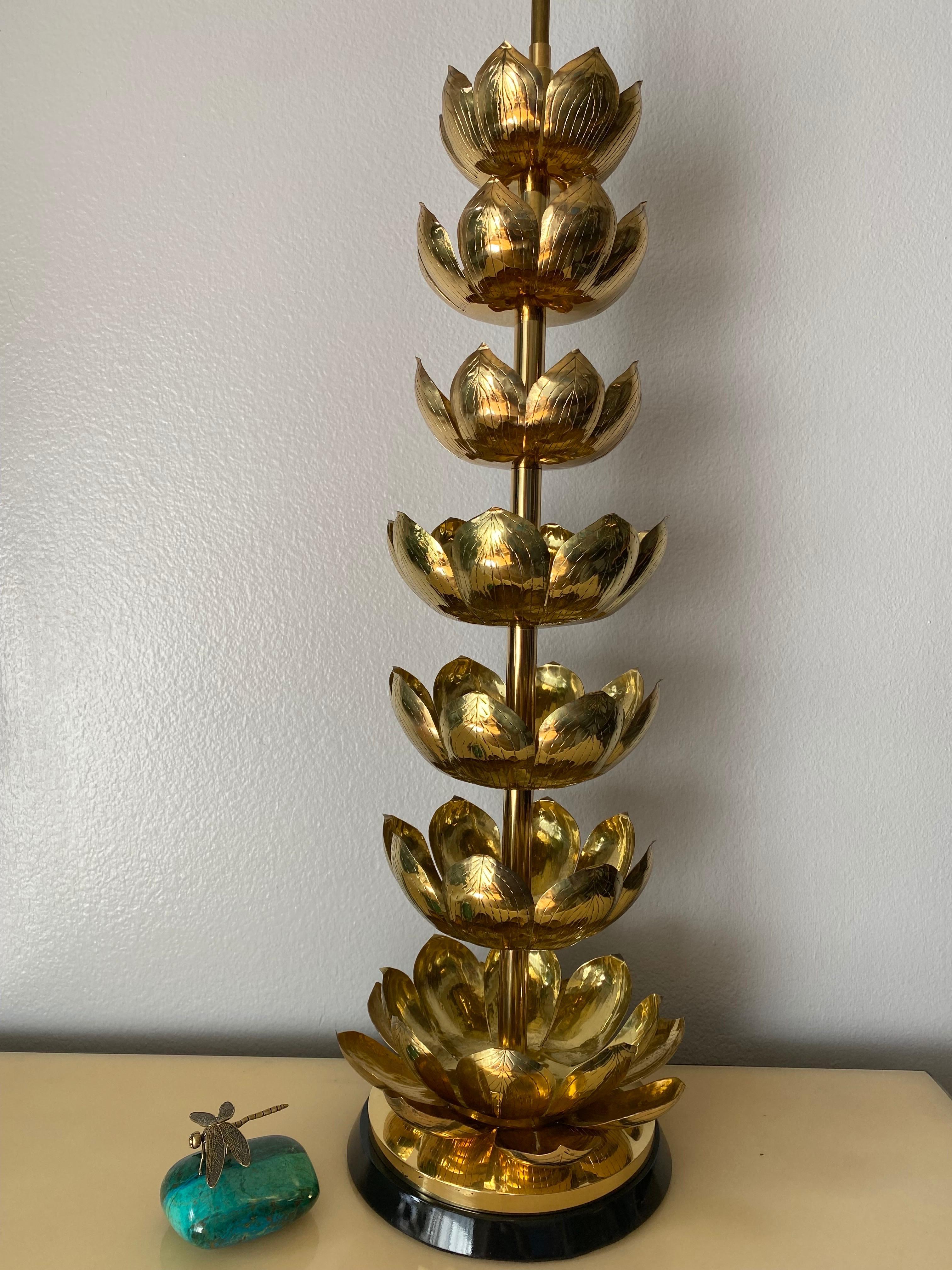 Polished brass lotus lamp by Feldman lighting. No lampshade.