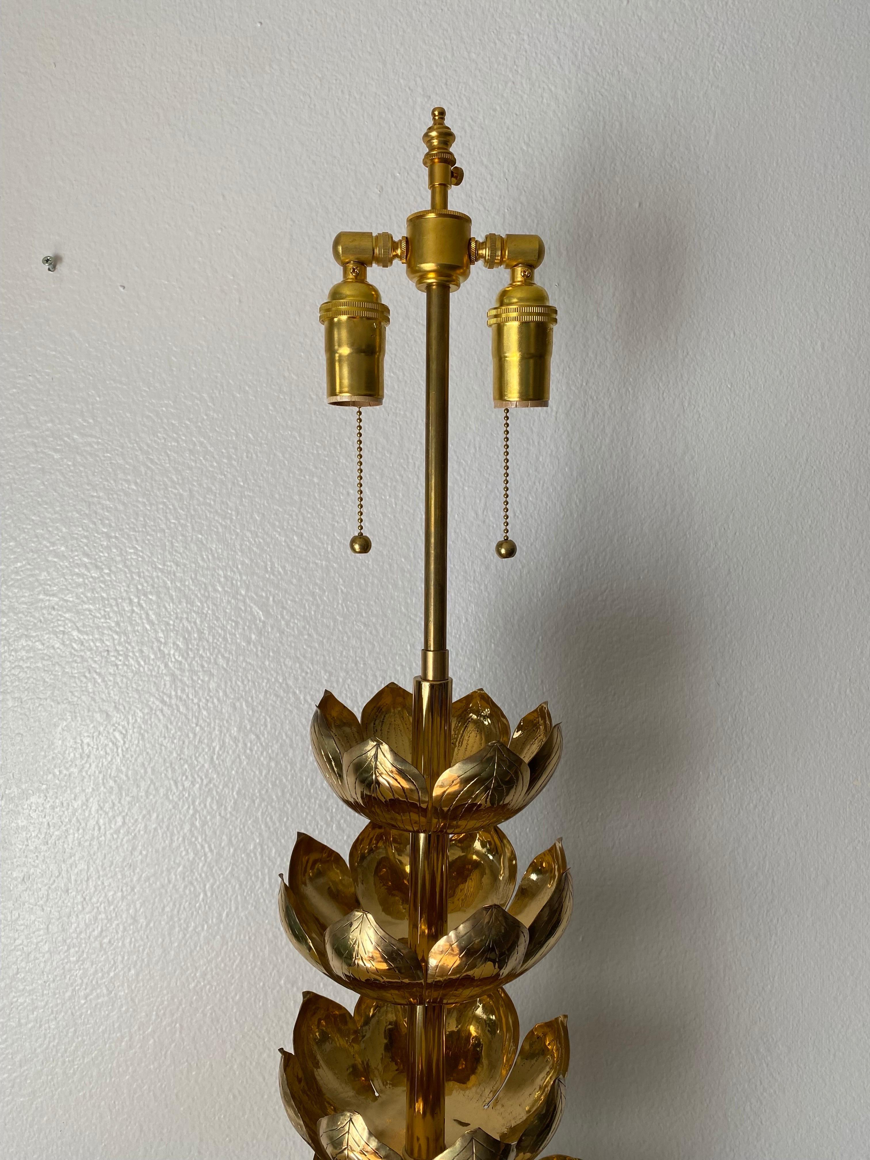 Brass Lotus Lamp by Feldman In Good Condition For Sale In North Hollywood, CA