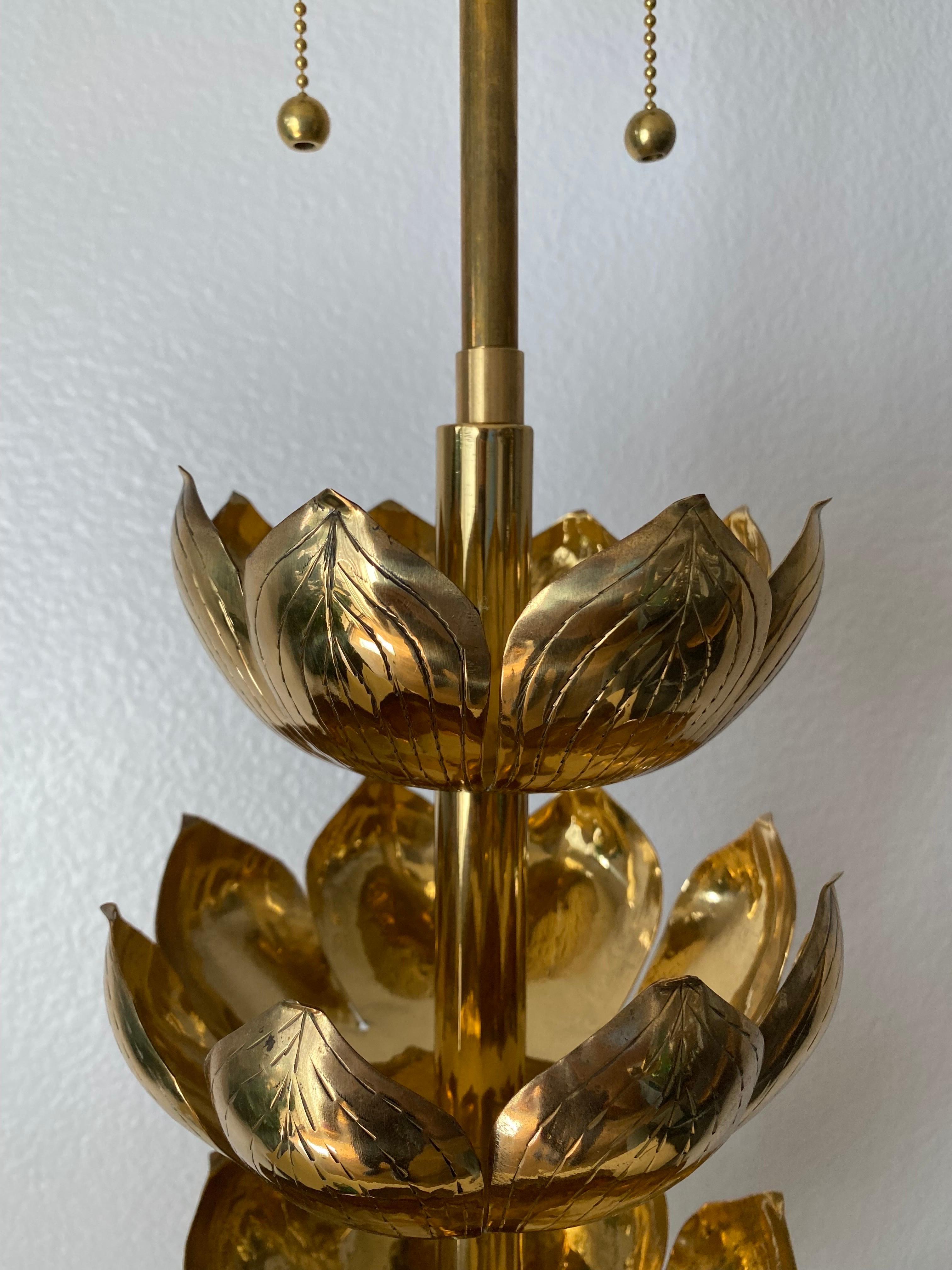Brass Lotus Lamp by Feldman For Sale 1