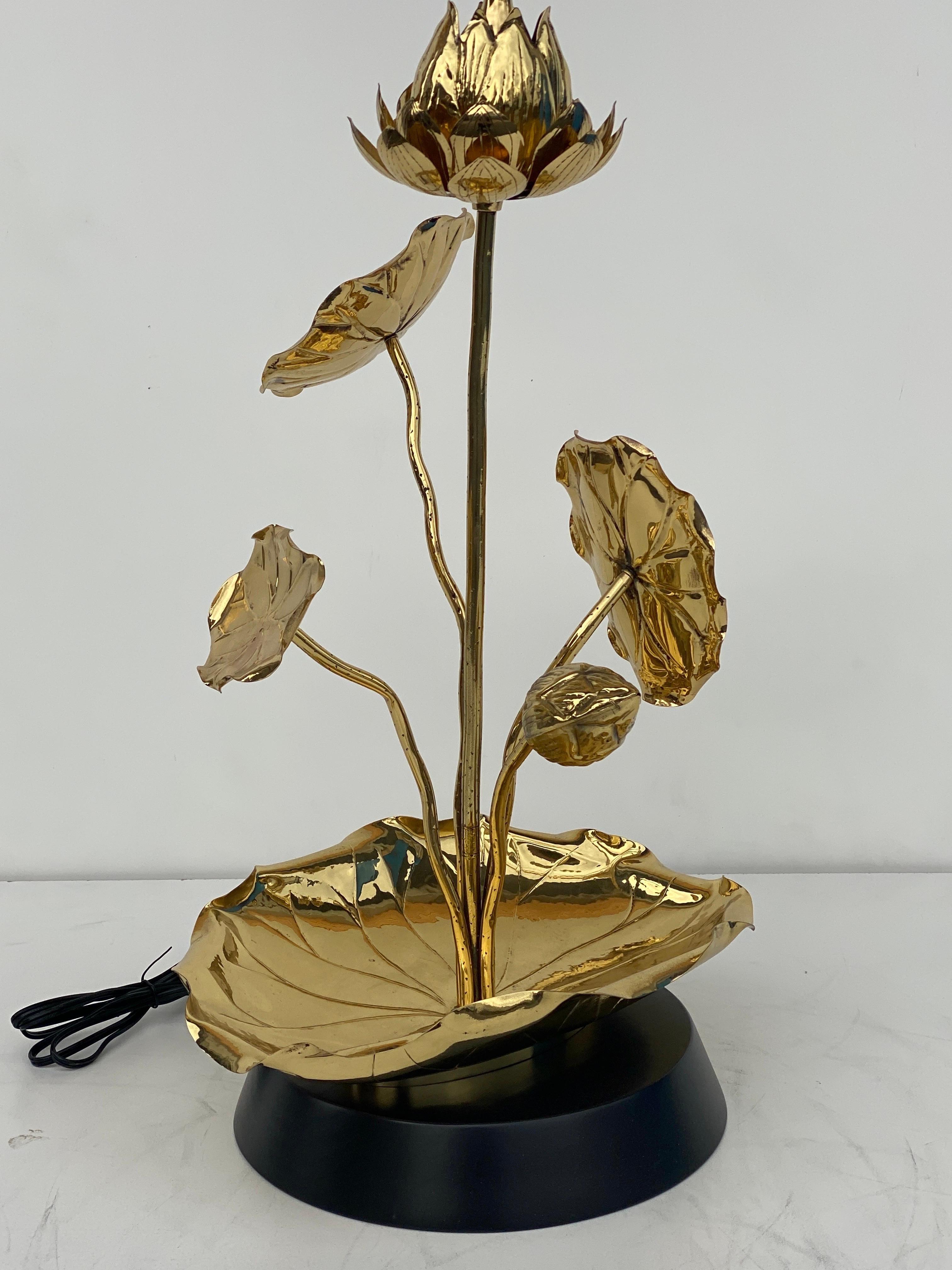 Polished Brass Lotus Lamp by Feldman For Sale