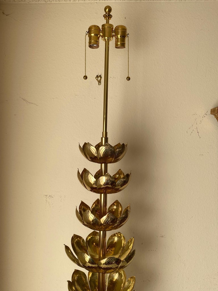 American Brass Lotus Lamp For Sale
