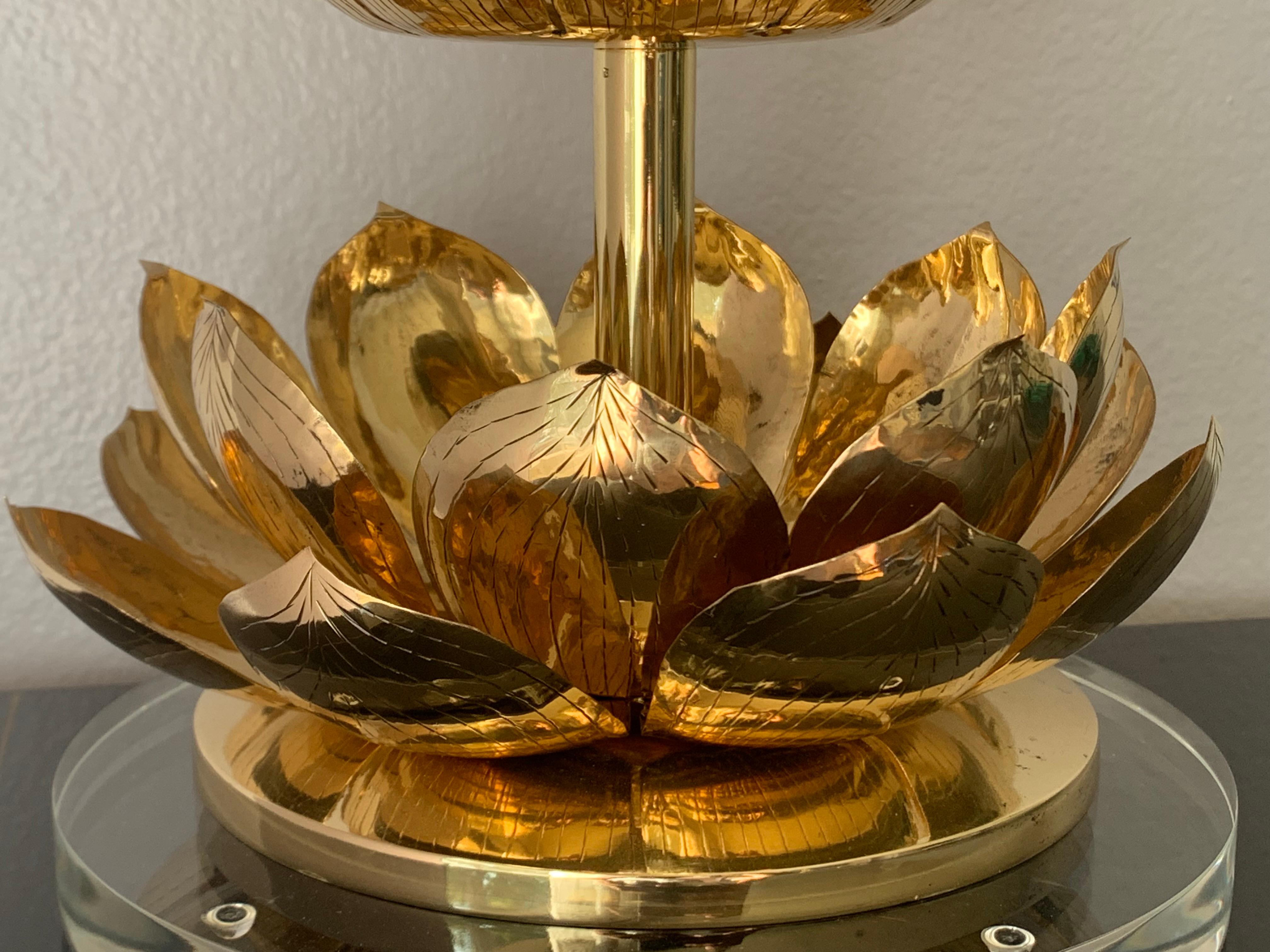 20th Century Brass Lotus Lamp