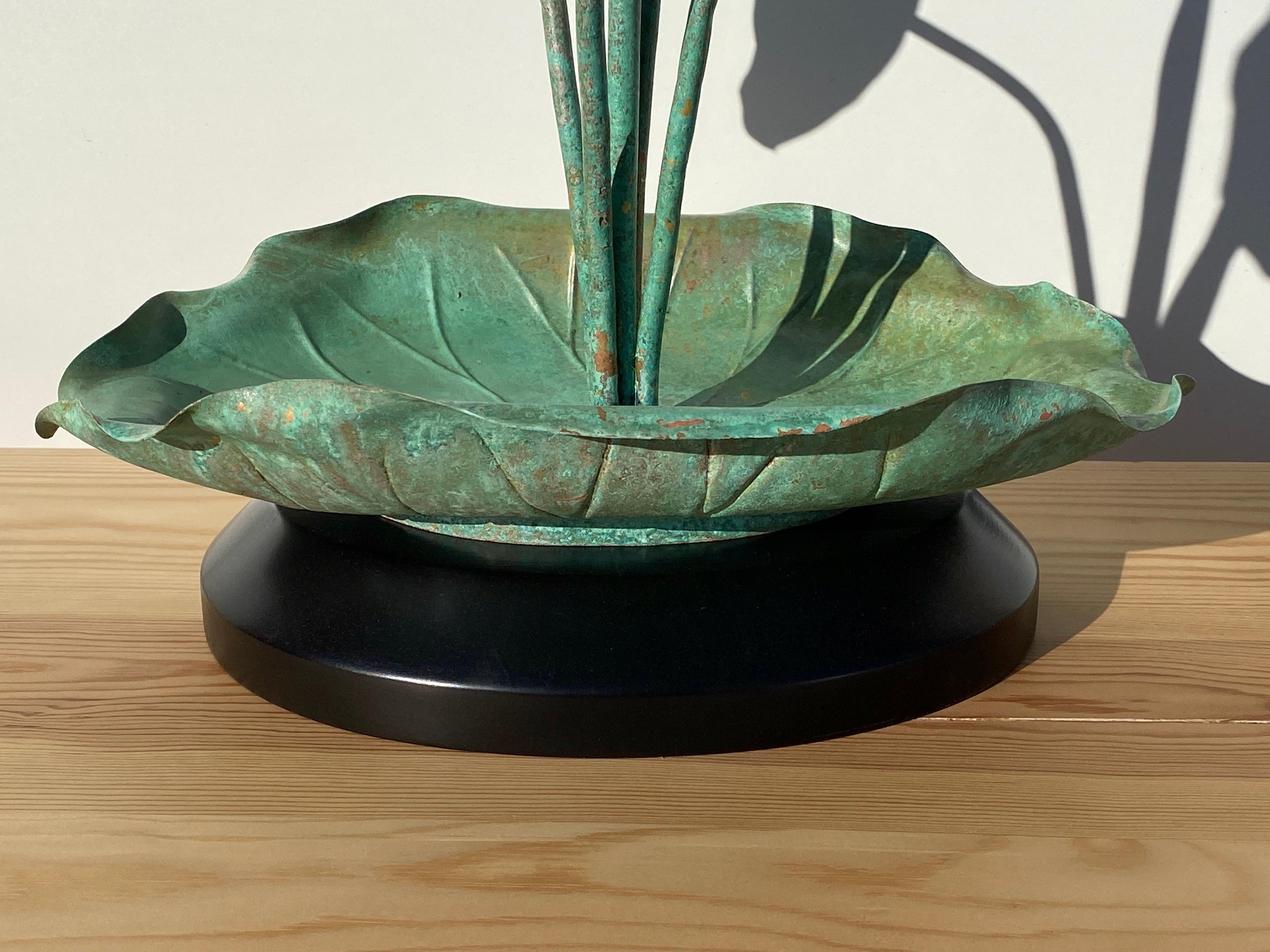 Patinated Brass Lotus Lamp in Verdigris Patina For Sale
