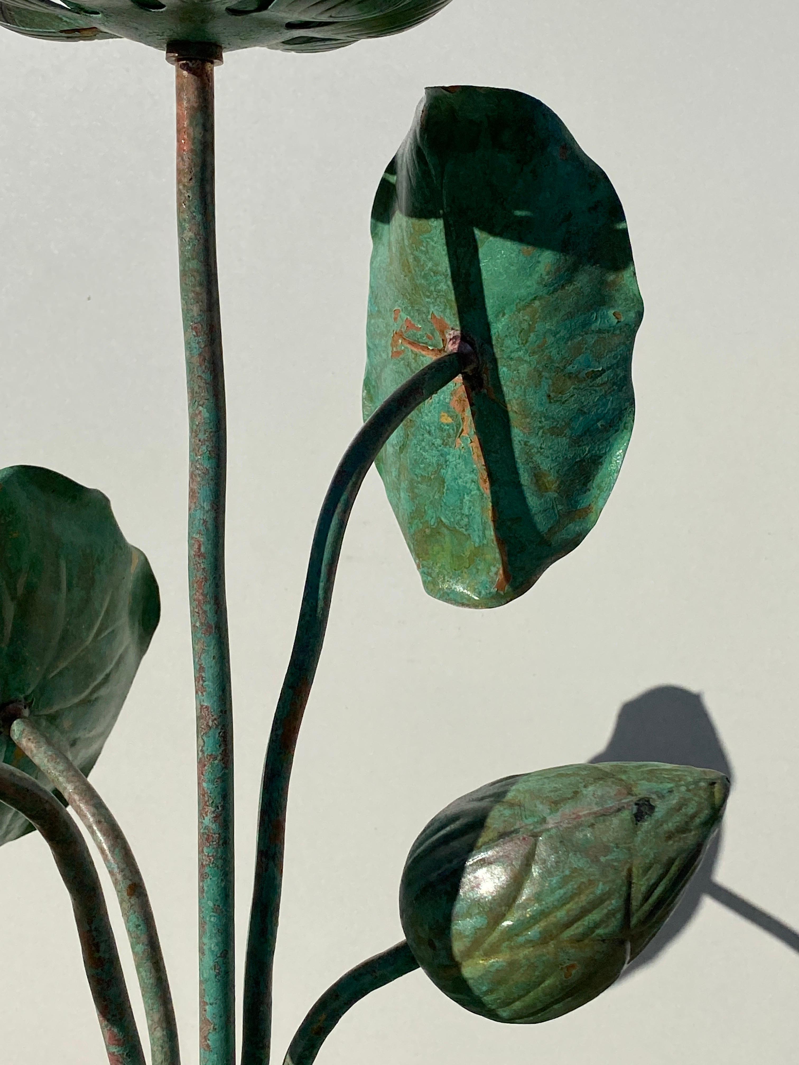 Brass Lotus Lamp in Verdigris Patina For Sale 2