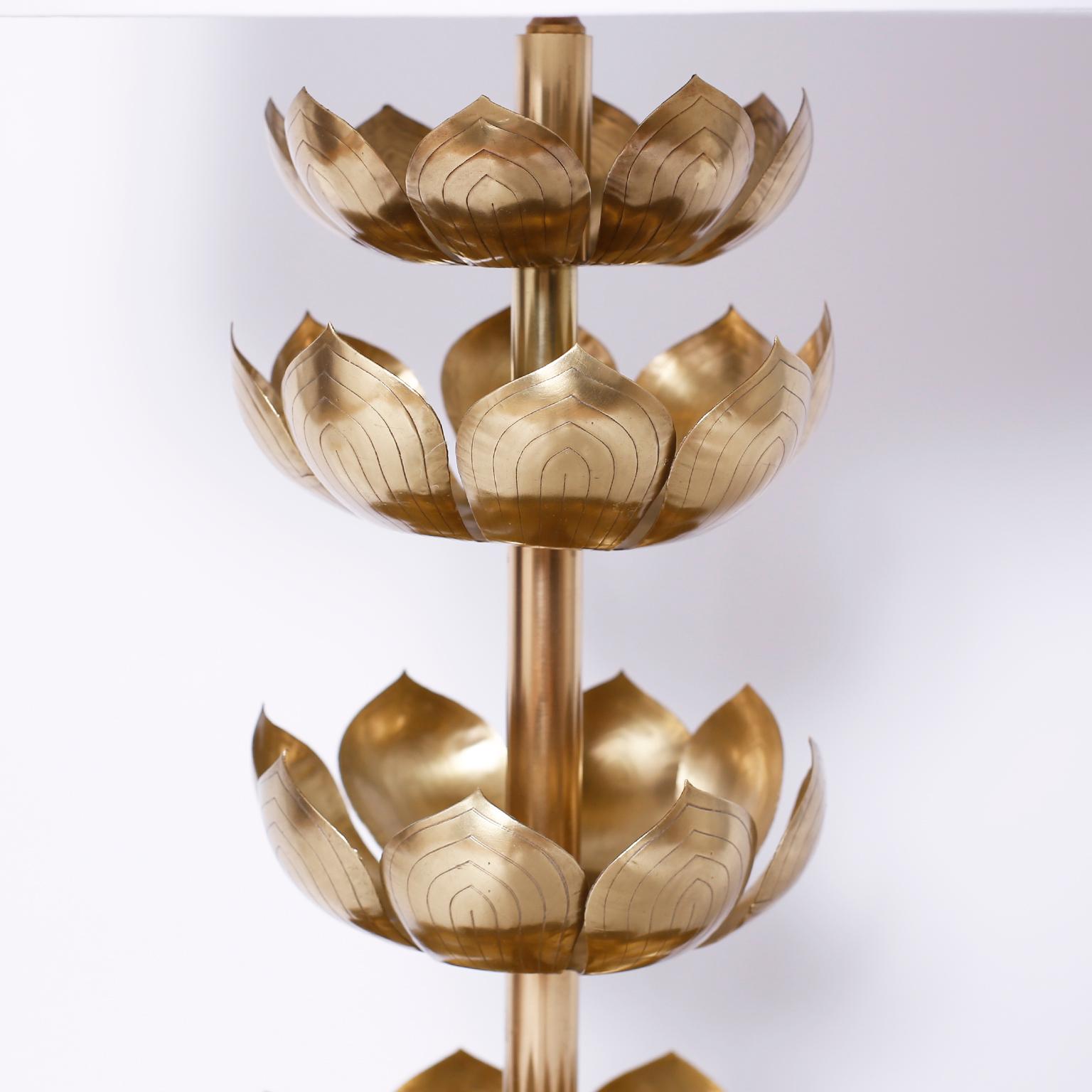 vintage brass lotus lamp
