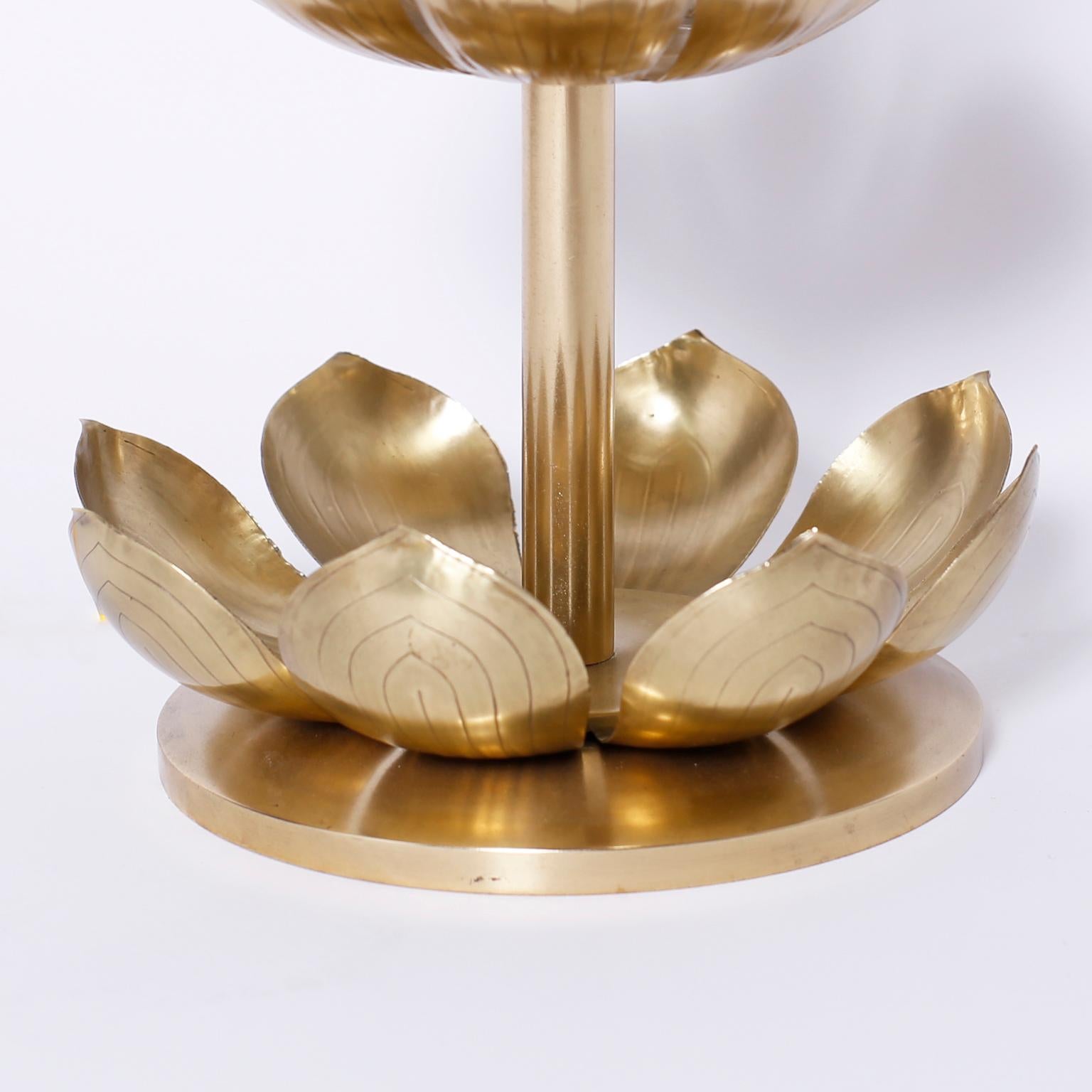 Mid-Century Modern Brass Lotus Leaf Table Lamp