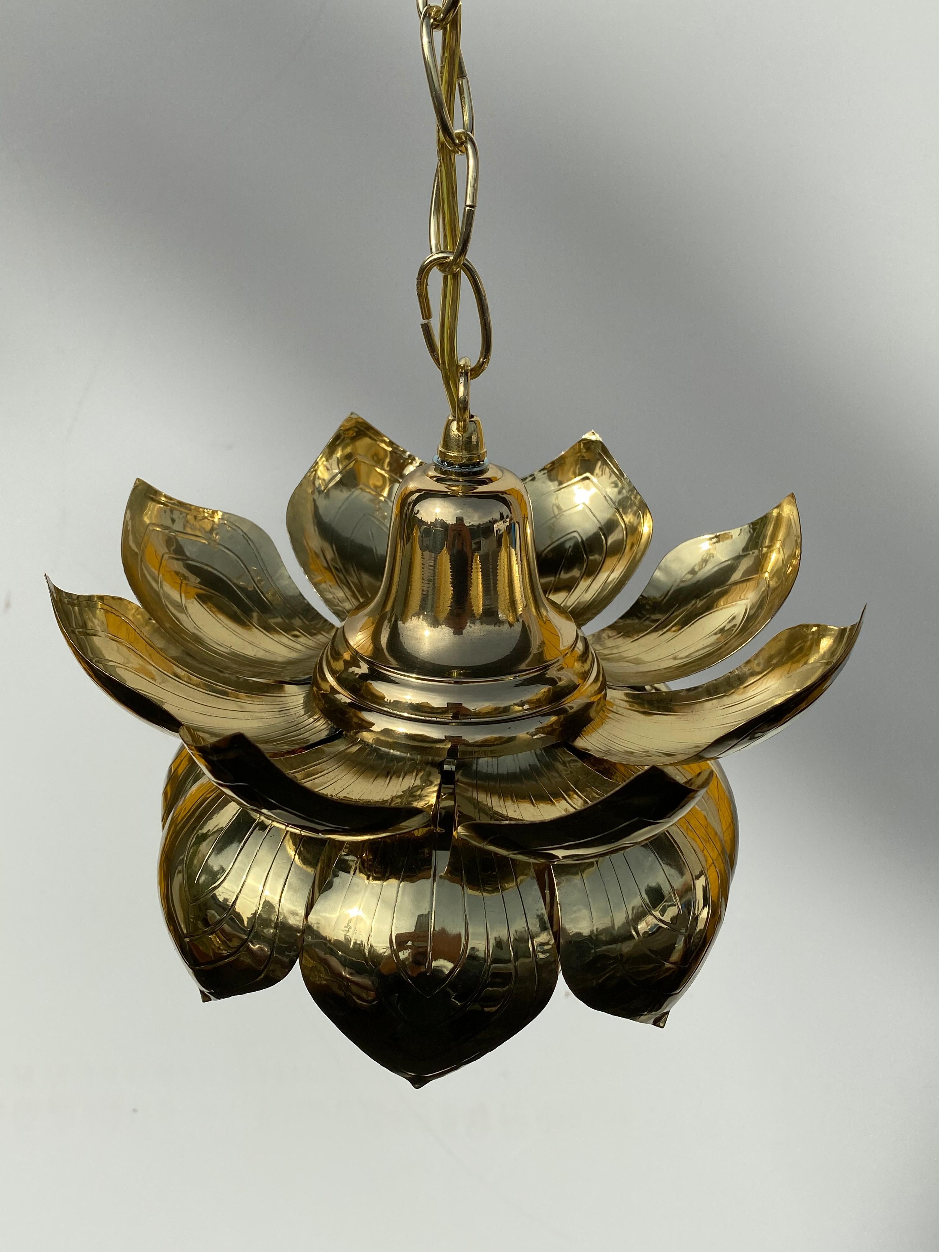 Mid-Century Modern Brass Lotus Pendant