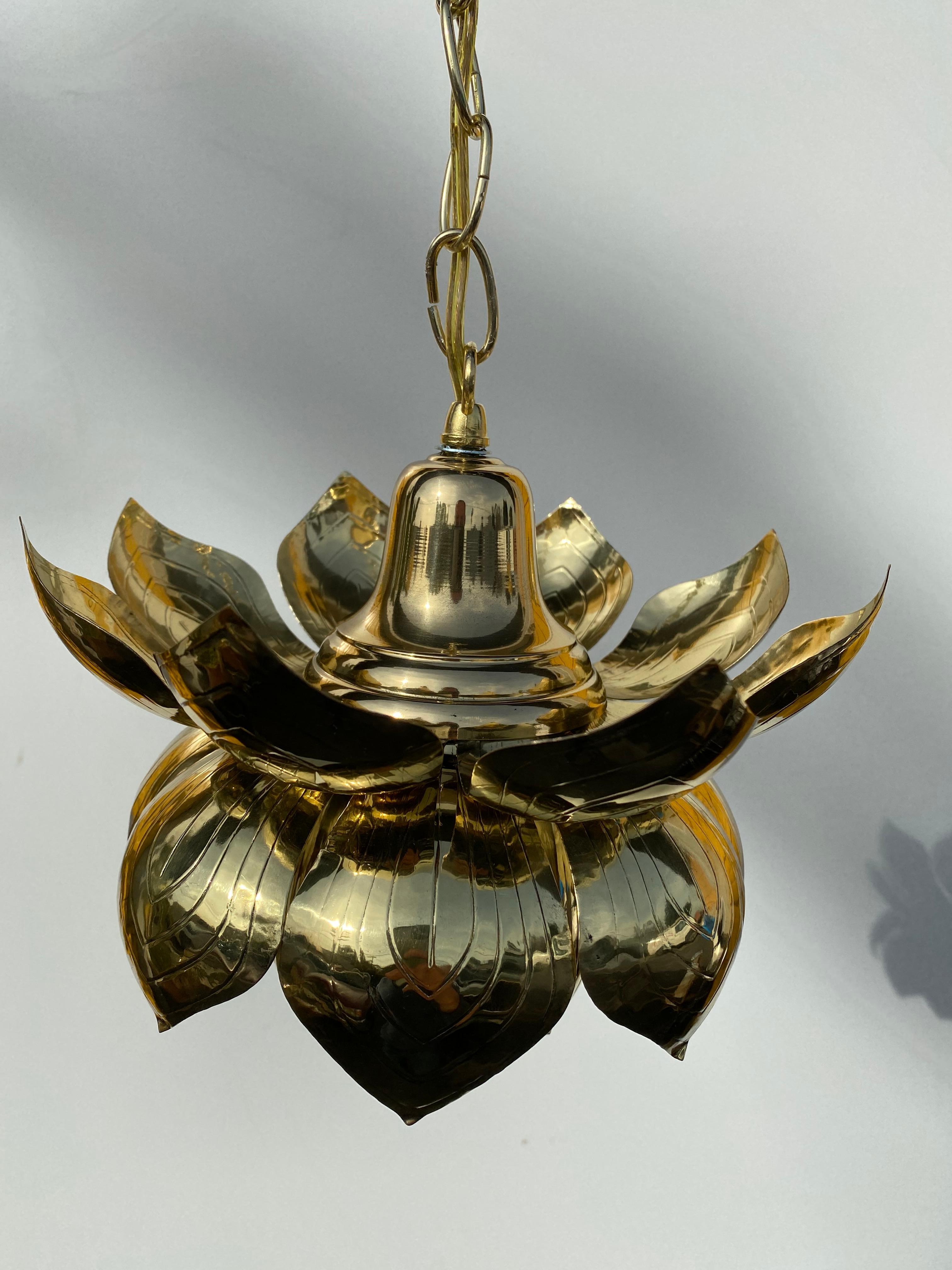 Brass Lotus Pendant In Good Condition In North Hollywood, CA
