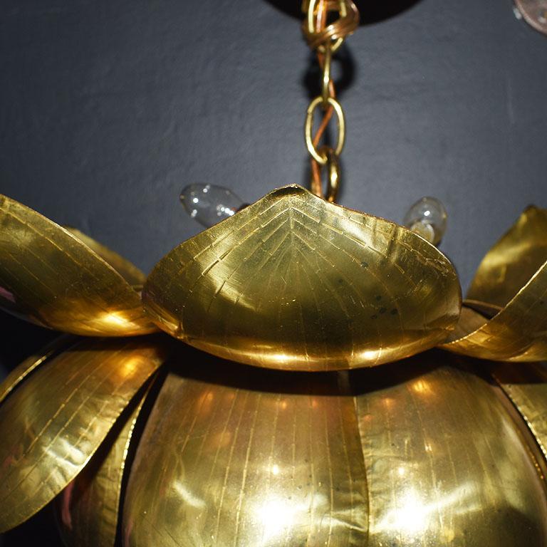 Brass Lotus Pendant Light by Feldman Lighting in the Style of Parzinger In Good Condition In Oklahoma City, OK