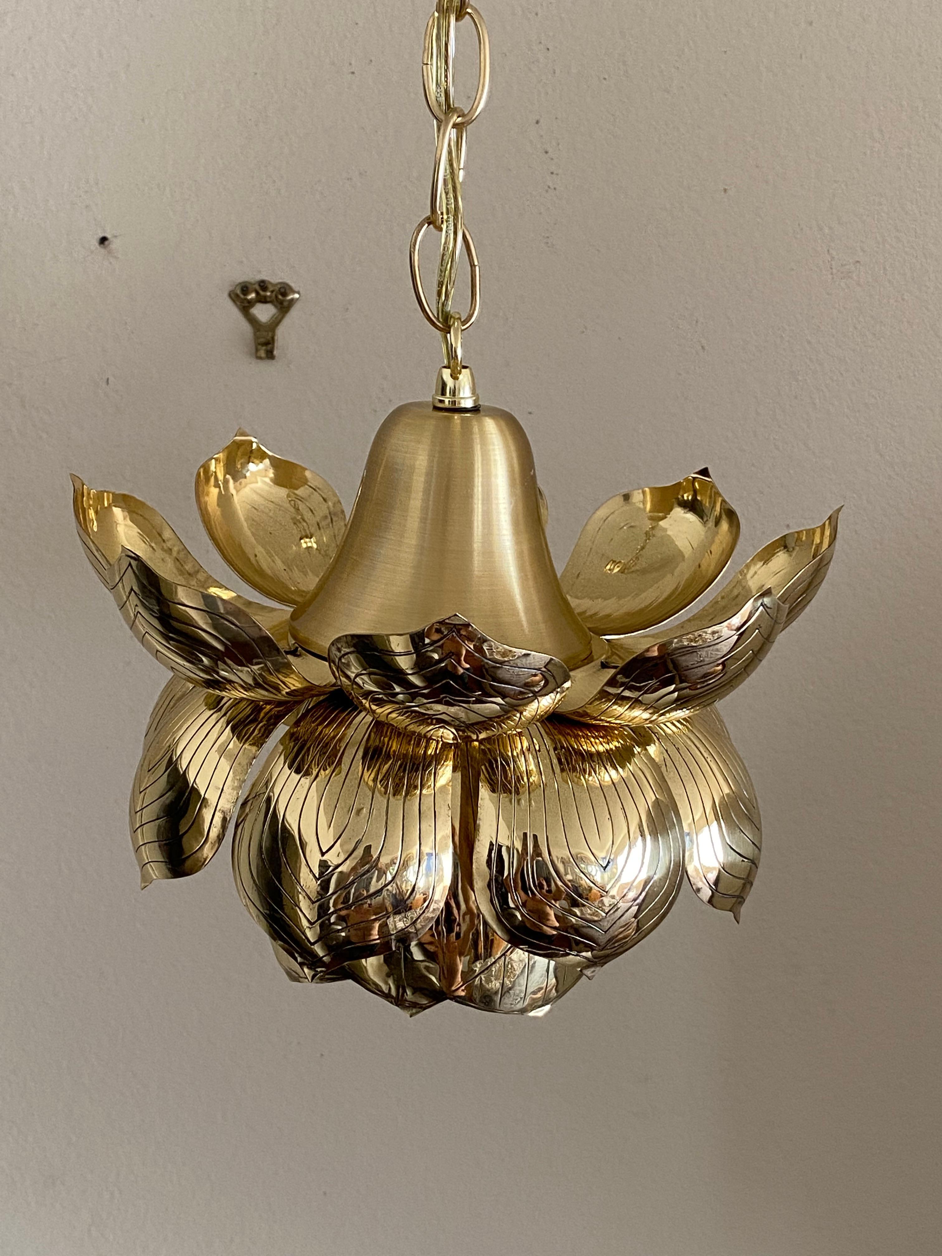 Polished Brass Lotus Pendent Light