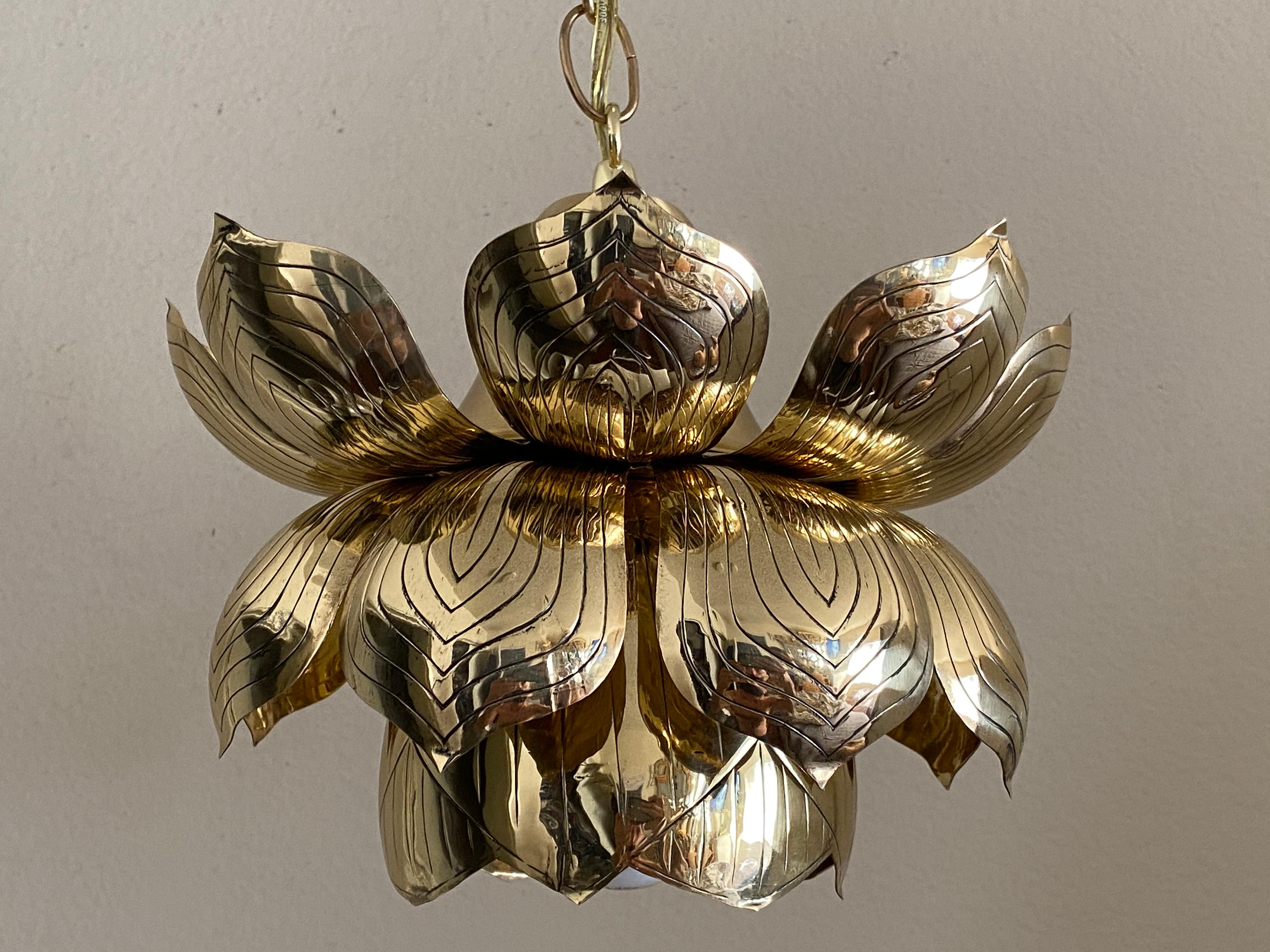 Late 20th Century Brass Lotus Pendent Light