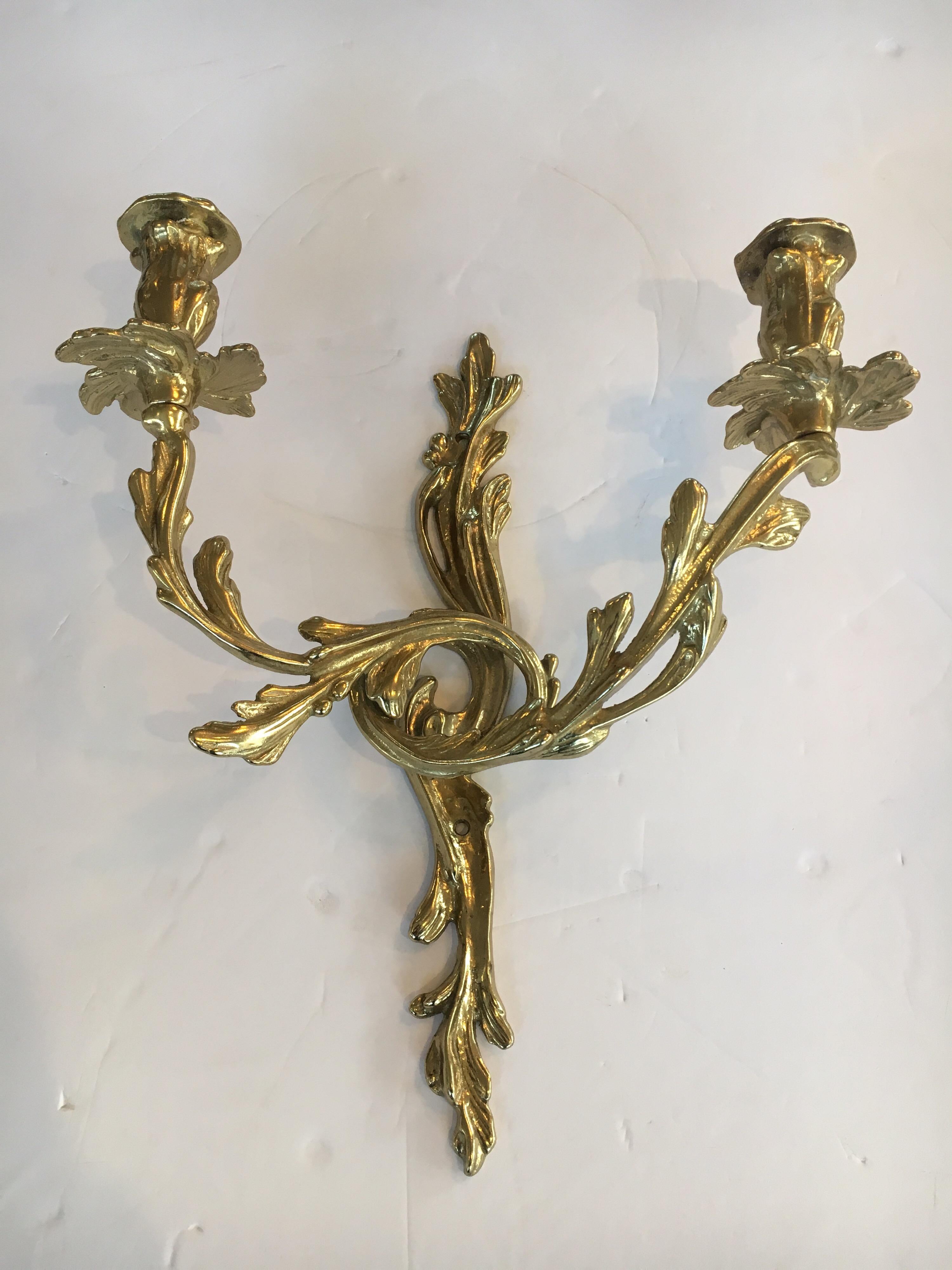 Magnificent brass Louis XV wall sconce, ready to hang.