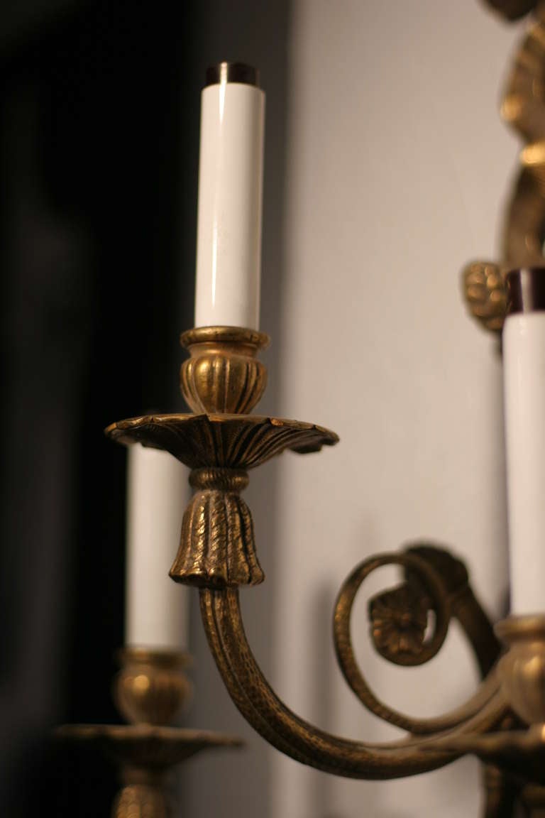 Spanish Brass Louis XVI Style Triple Arm Sconce For Sale
