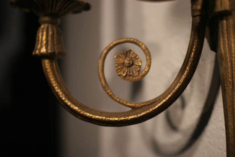 Brass Louis XVI Style Triple Arm Sconce In Excellent Condition For Sale In Van Nuys, CA