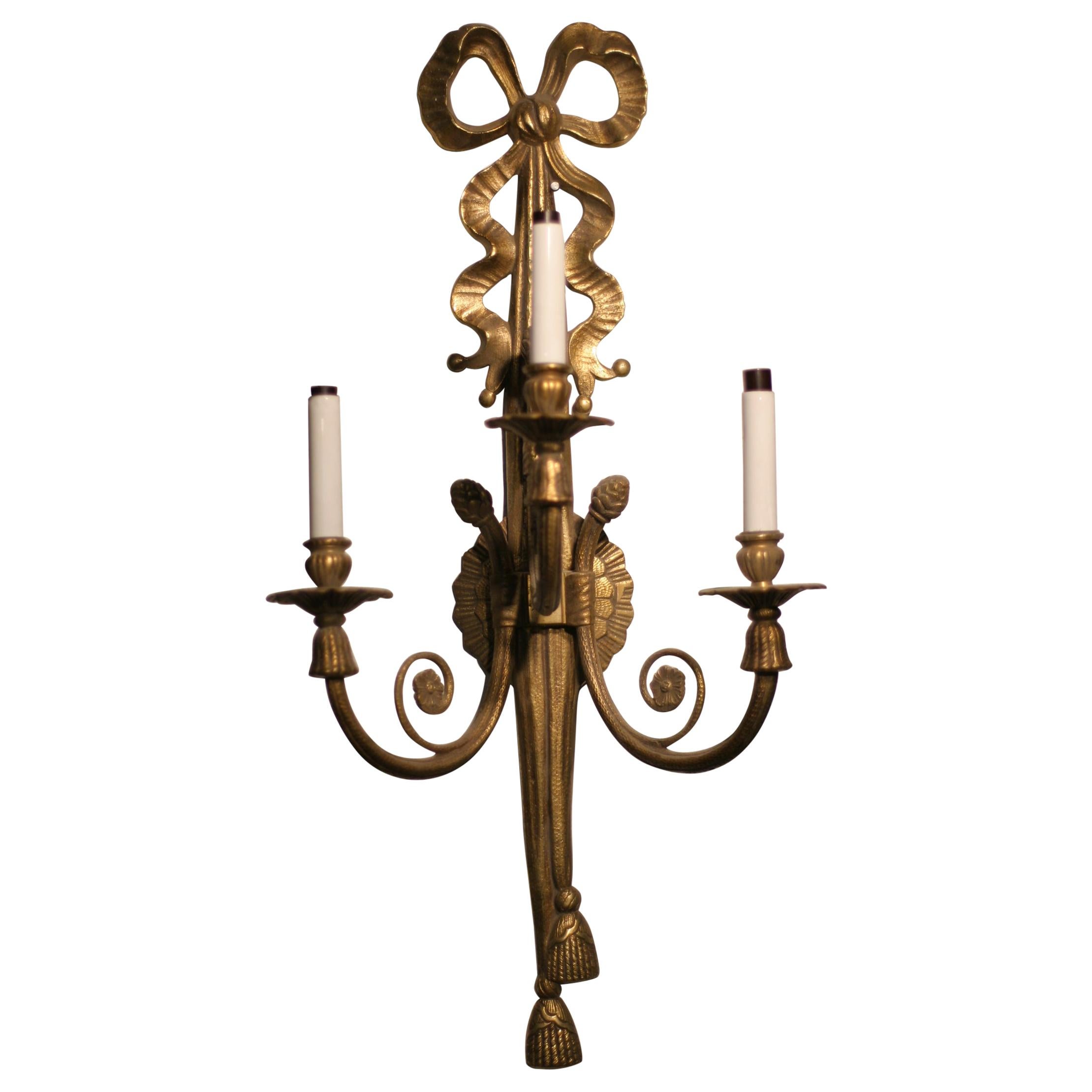 Brass Louis XVI Style Triple Arm Sconce