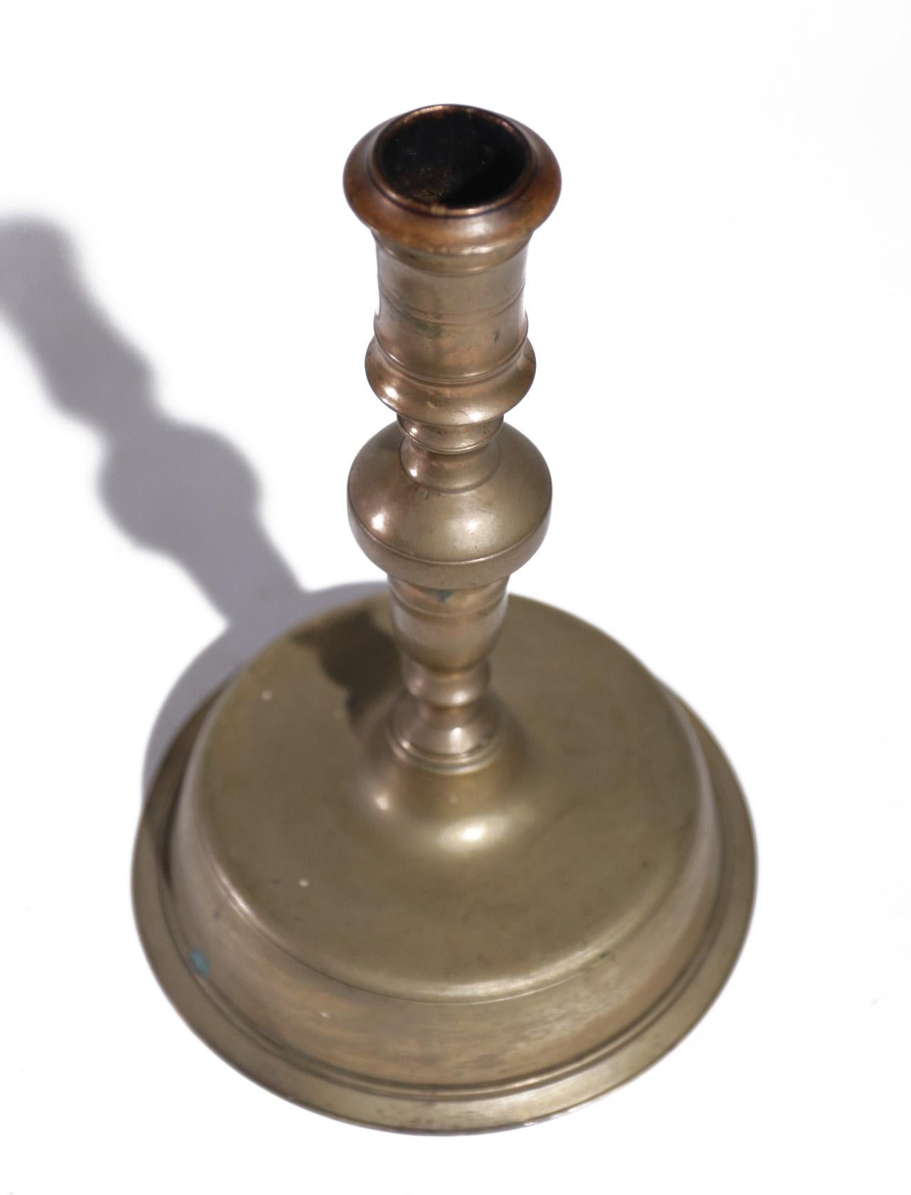 Brass Low Bell Base Candlestick Spanish, circa 1680-1730 For Sale 3
