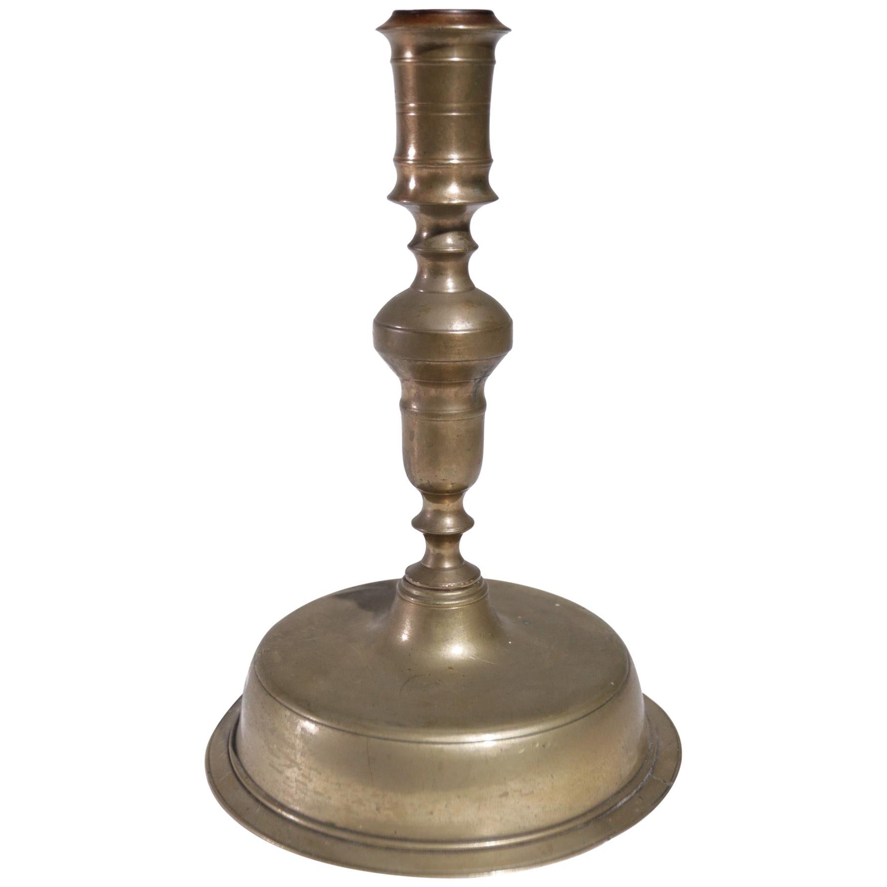 Brass Low Bell Base Candlestick Spanish, circa 1680-1730 For Sale