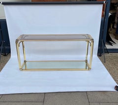 Brass Low Console Table Media Unit Mirror Hollywood Regency Glass 1970s Italy