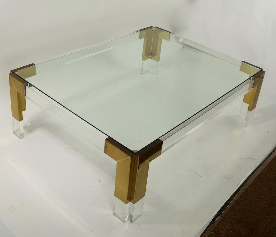 Brass Lucite and Glass Coffee Table after Charles Hollis Jones 4
