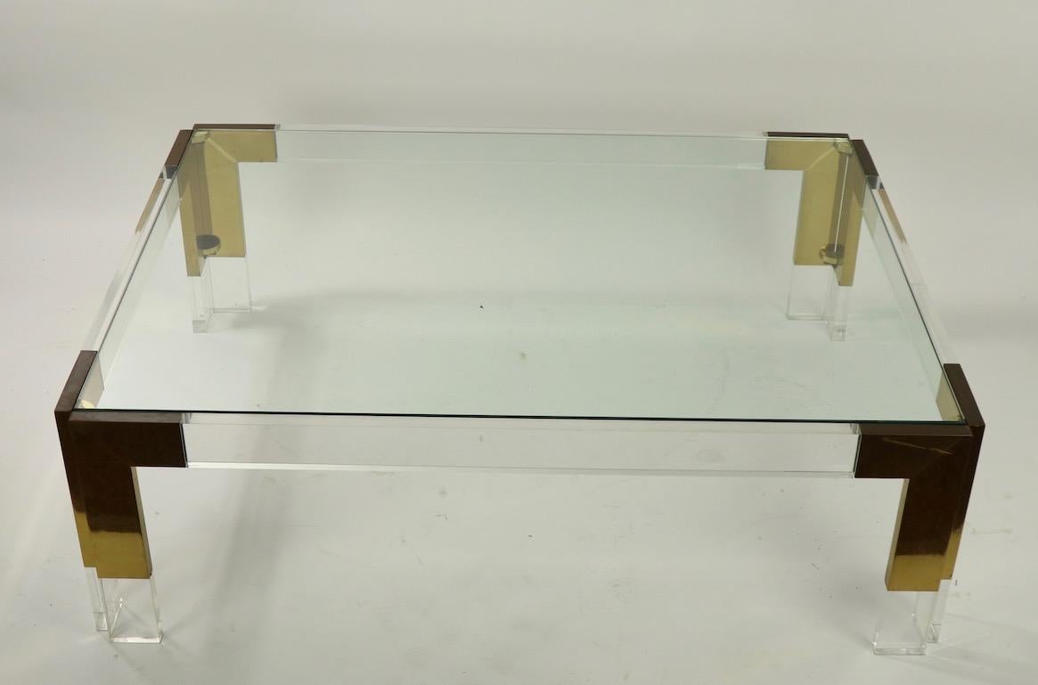 Brass Lucite and Glass Coffee Table after Charles Hollis Jones 6
